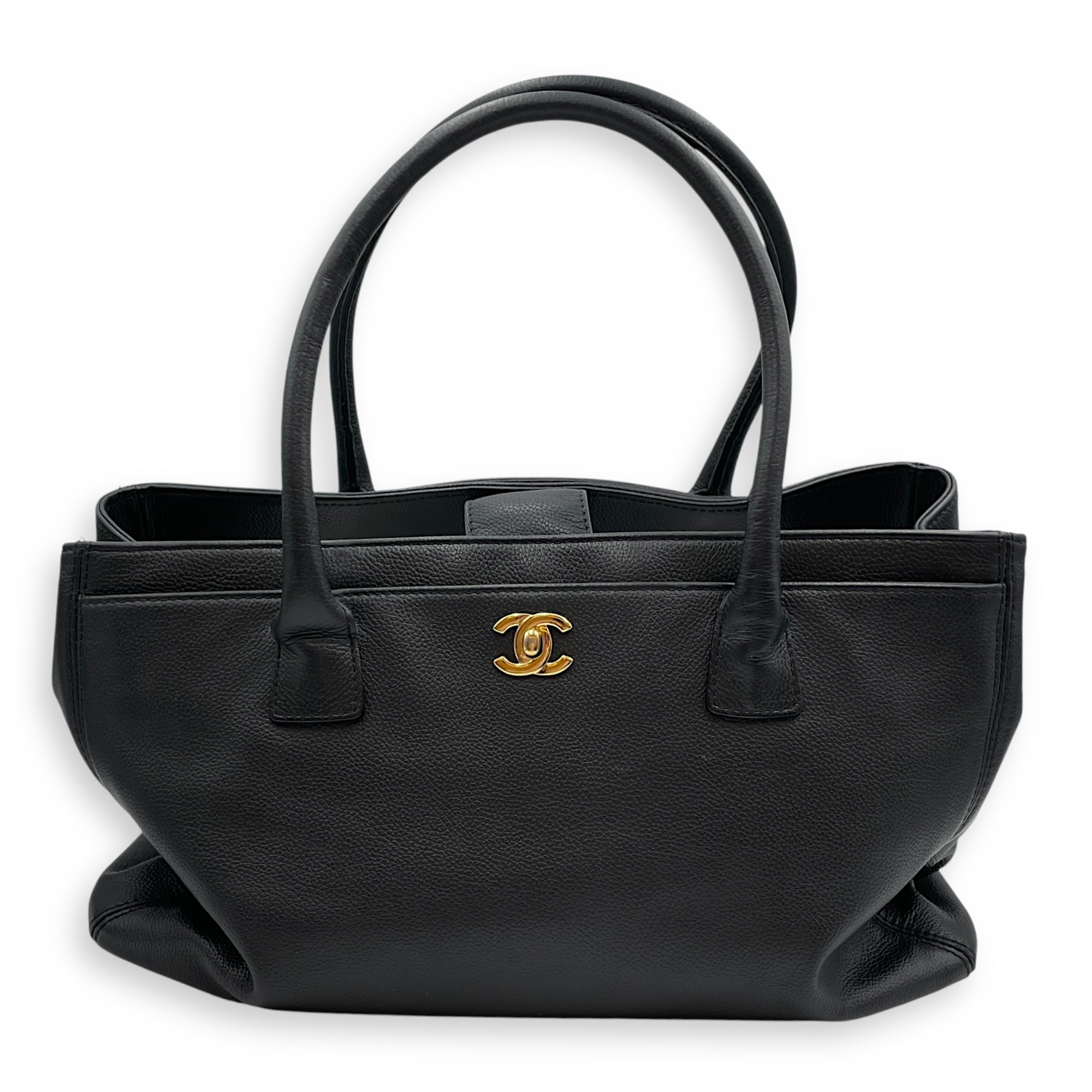CC Executive Shopper Black Tote Bag in Calfskin, Gold hardware