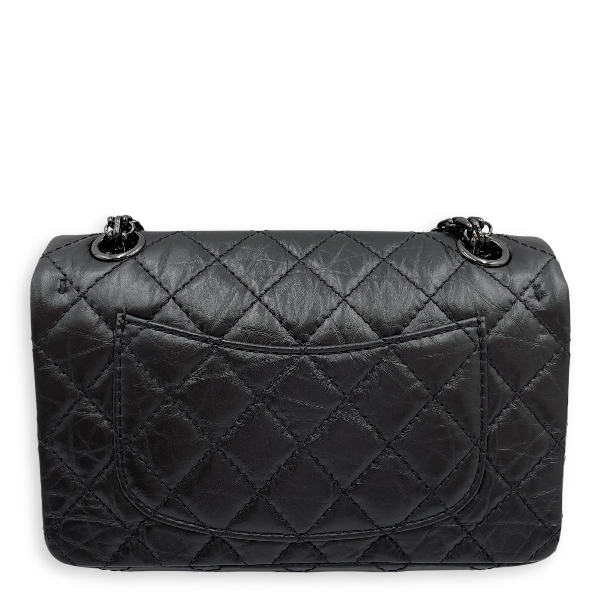Classic Reissue 2.55 Mini SoBlack Shoulder Bag in Distressed Leather, Gunmetal hardware