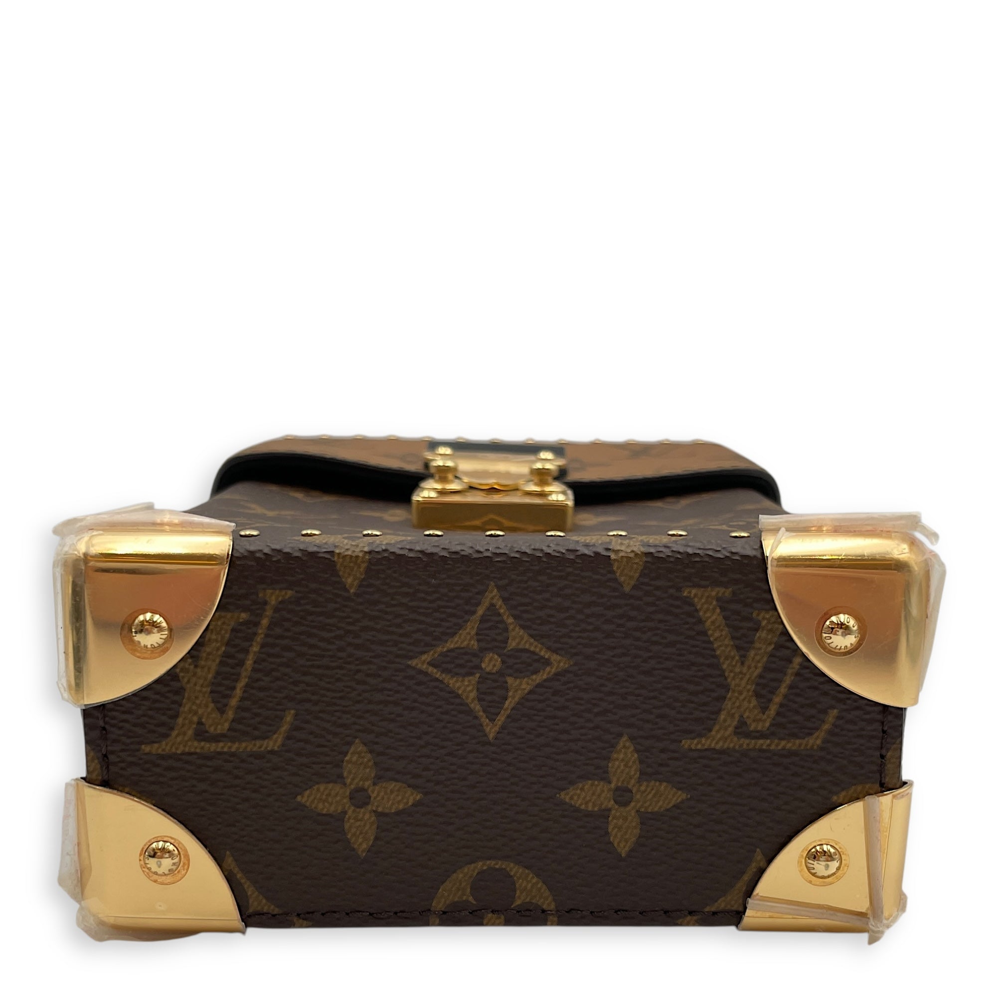 Camera Box Reverse Monogram Brown Crossbody Bag in Coated Canvas, Gold hardware