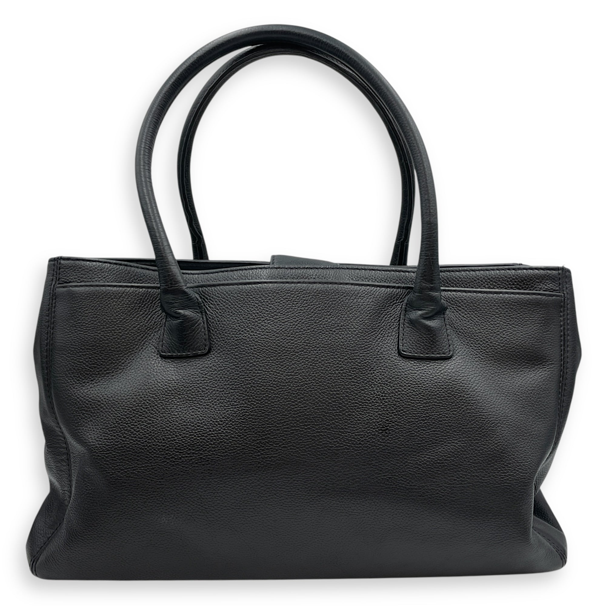 CC Executive Shopper Black Tote Bag in Calfskin, Gold hardware