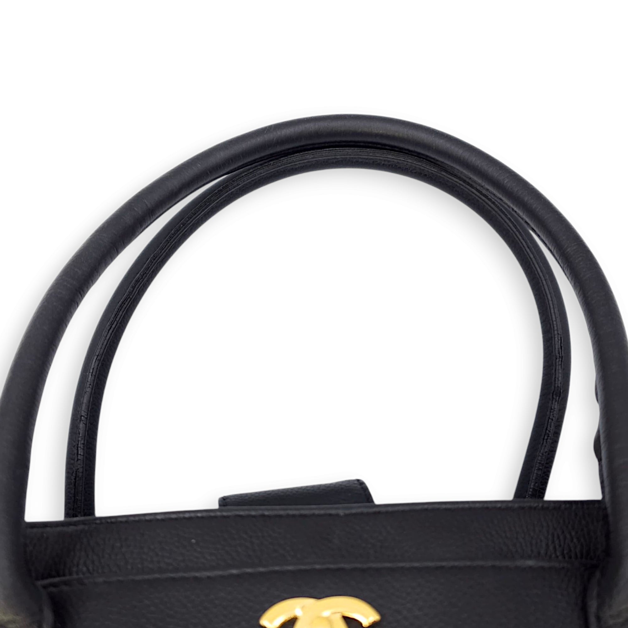 CC Executive Shopper Black Tote Bag in Calfskin, Gold hardware