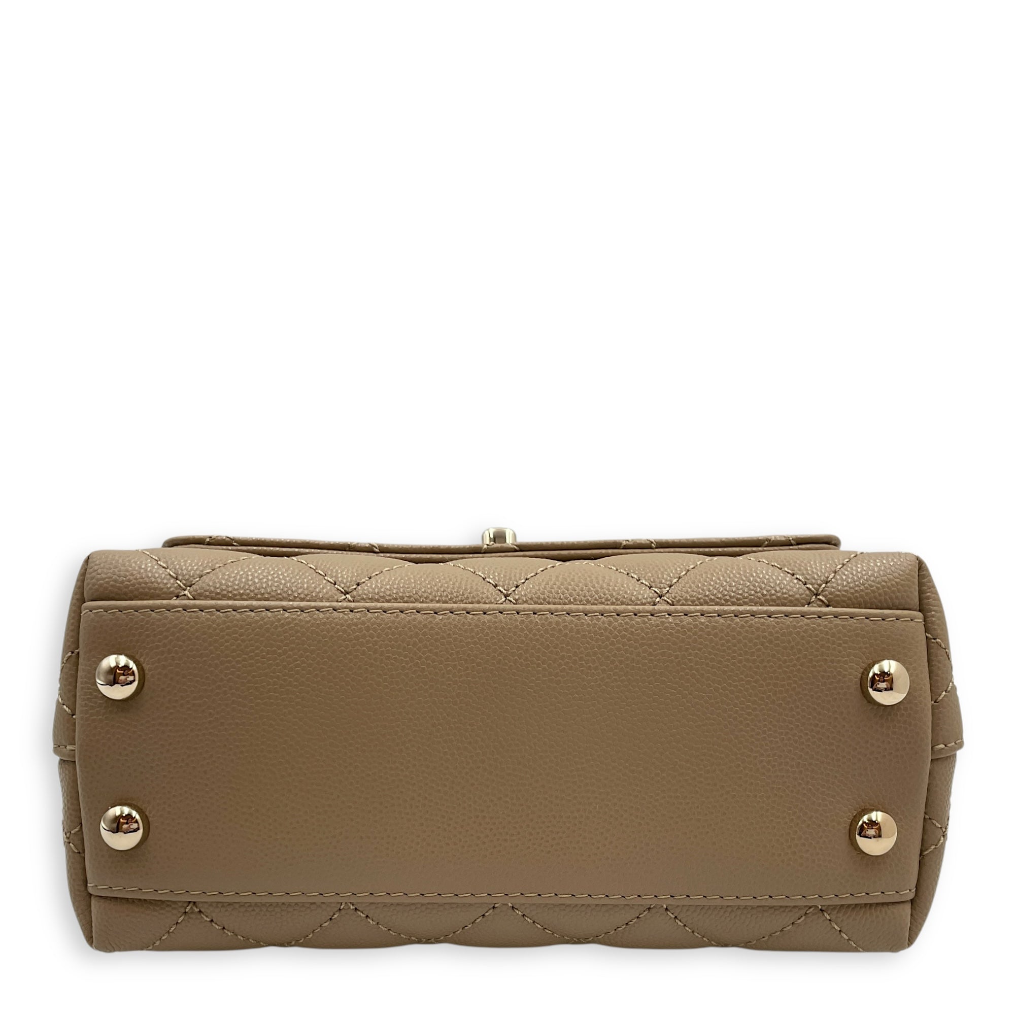 Quilted Coco Small Beige Top Handle Bag in Caviar Leather, Gold hardware