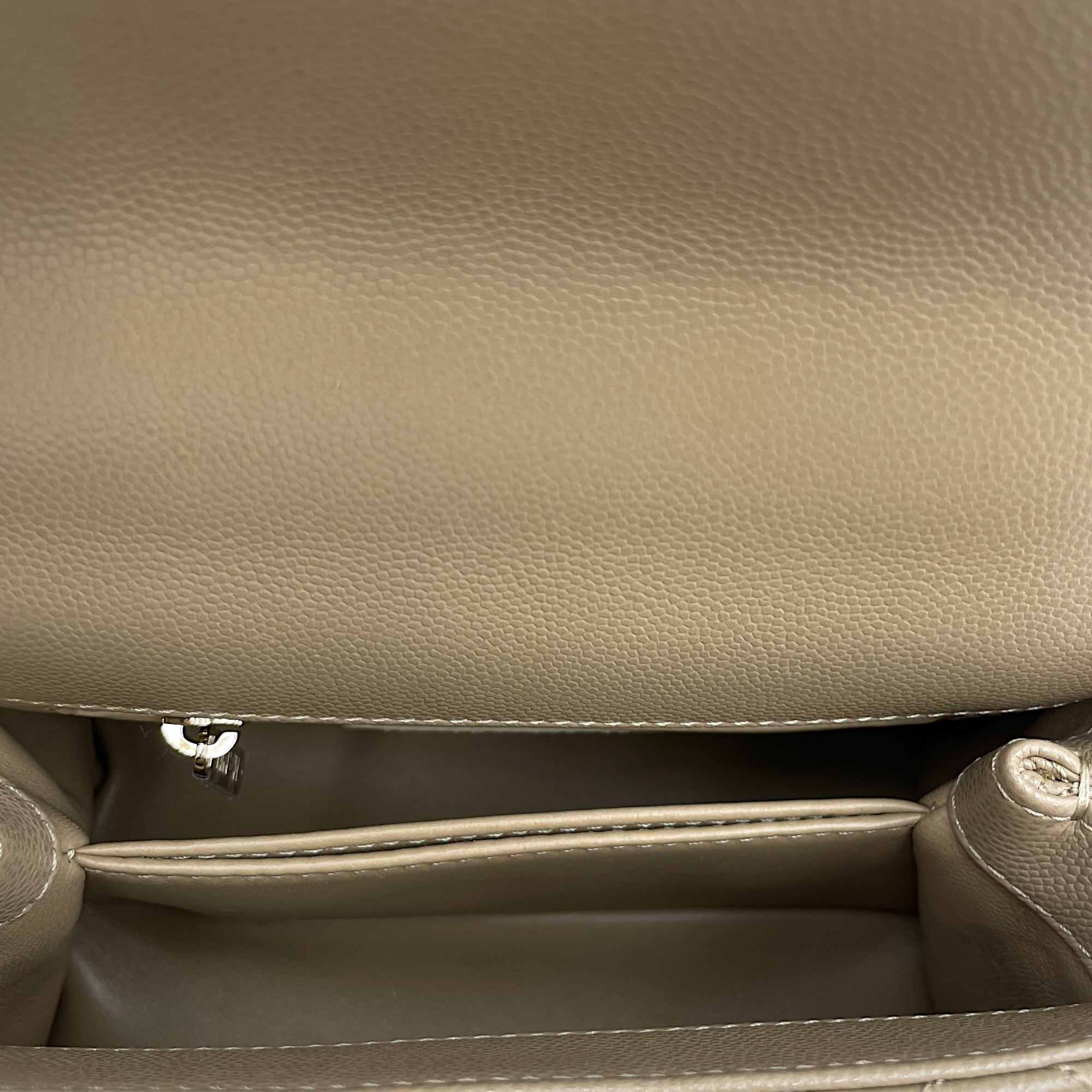 Quilted Coco Small Beige Top Handle Bag in Caviar Leather, Gold hardware