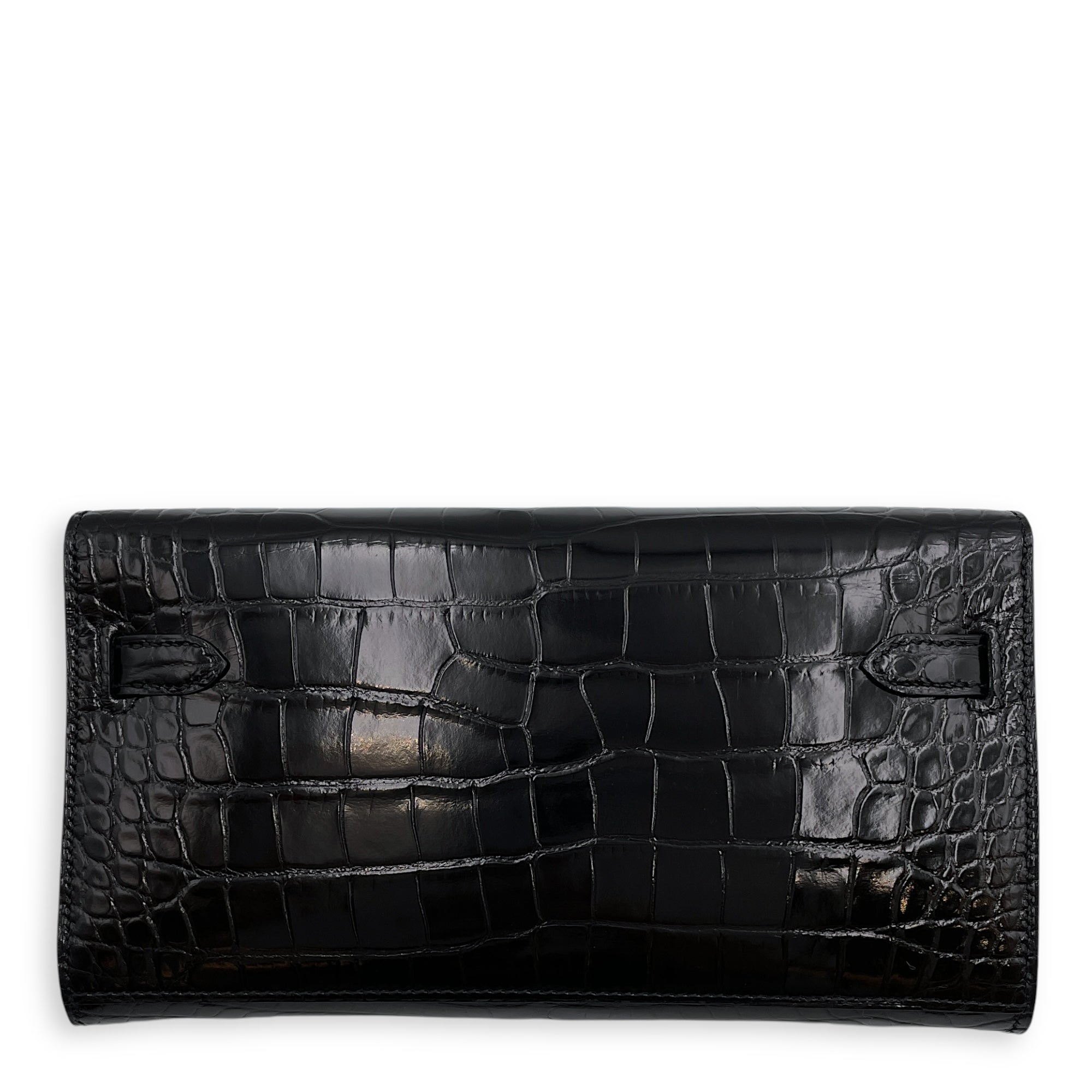 Kelly To Go Black in Shiny Alligator, Gold hardware