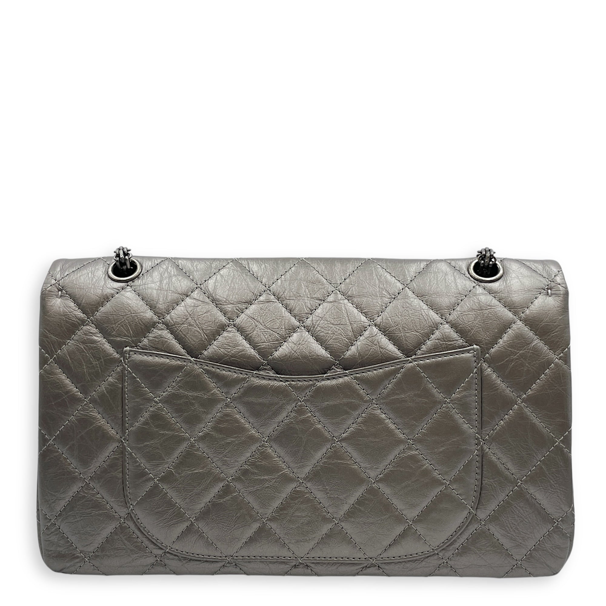 2.55 Reissue Silver Shoulder Bag in Distressed Leather, Ruthenium hardware