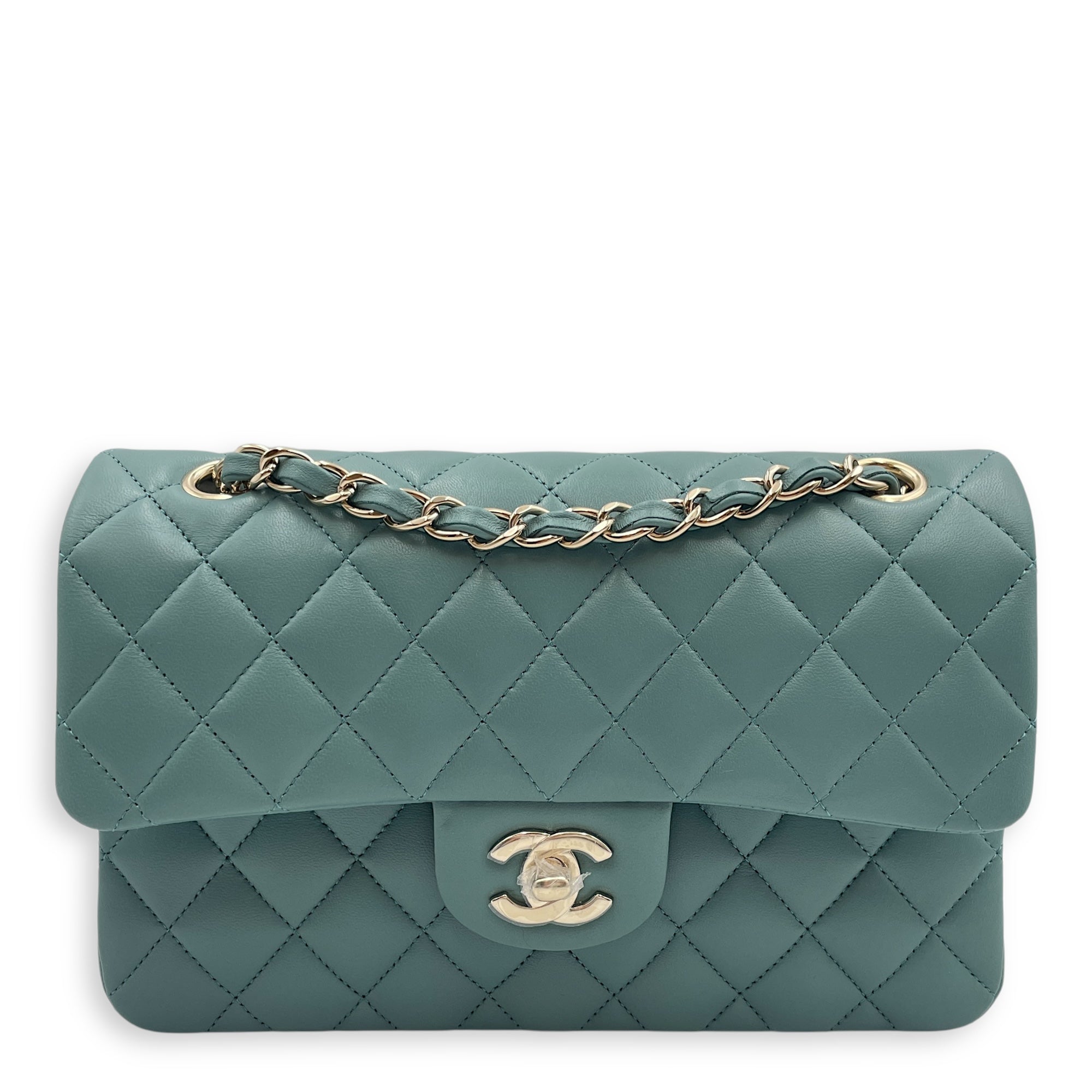 Classic Double Flap Small Turquoise Shoulder Bag in Lambskin, Gold hardware