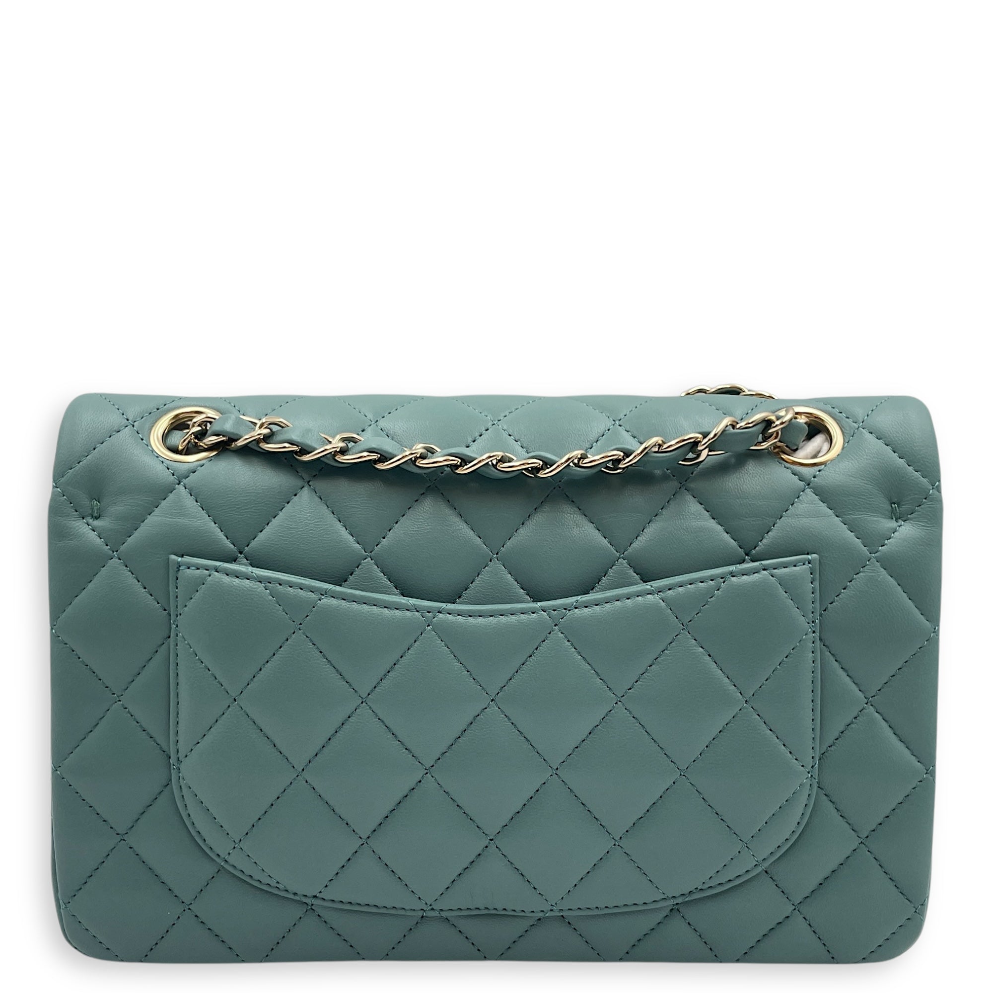 Classic Double Flap Small Turquoise Shoulder Bag in Lambskin, Gold hardware