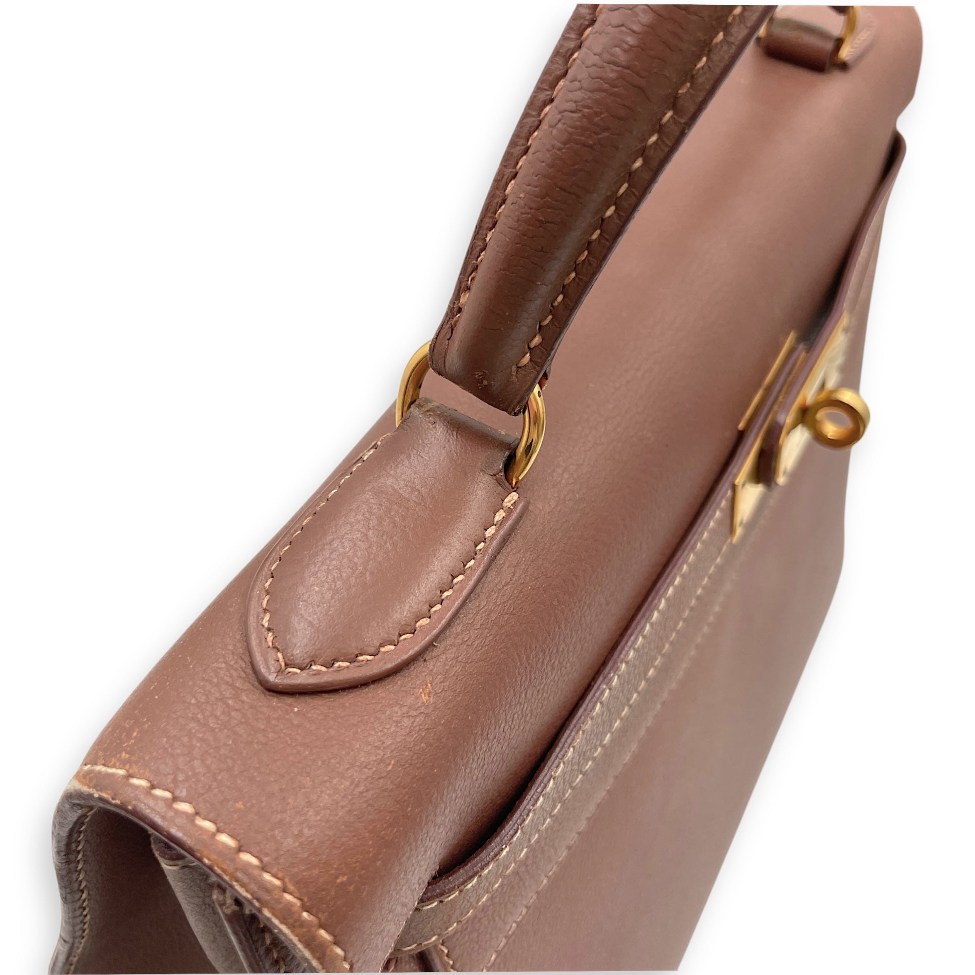 Sellier Kelly 32 Noisette in Veau Grain Lisse, Gold hardware