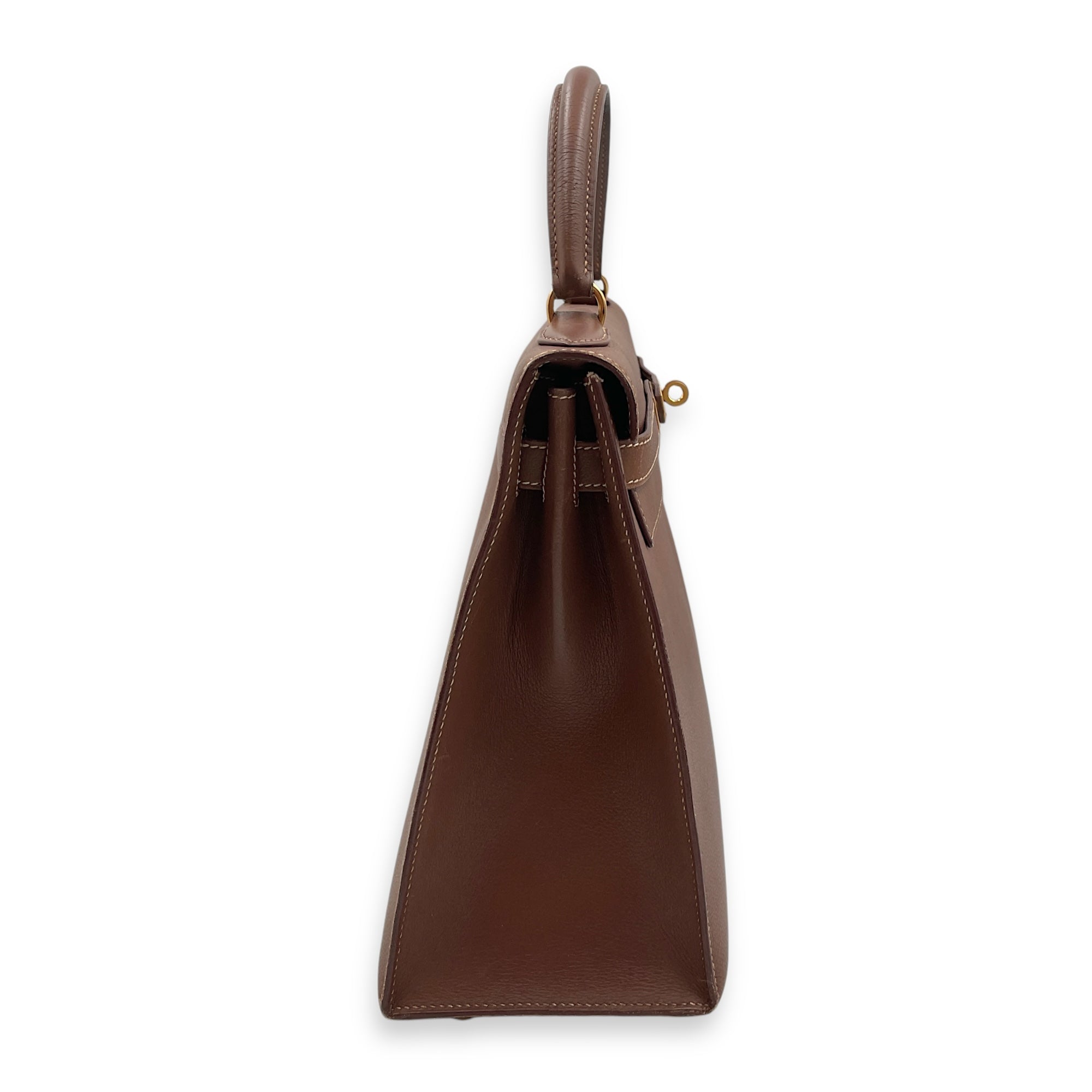 Sellier Kelly 32 Noisette in Veau Grain Lisse, Gold hardware