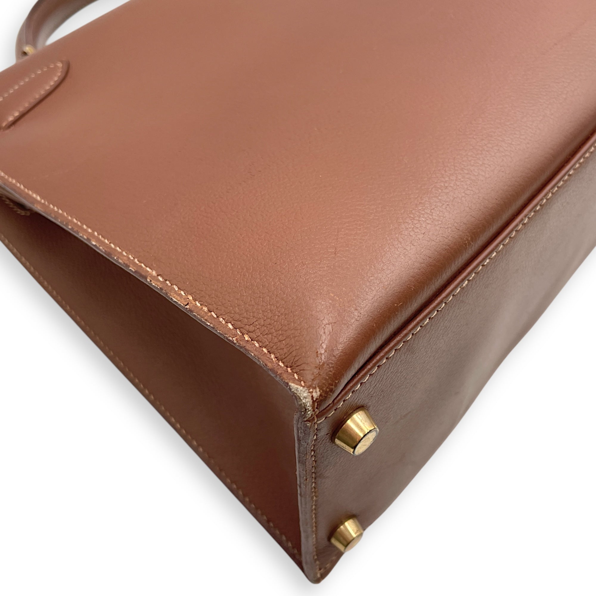 Sellier Kelly 32 Noisette in Veau Grain Lisse, Gold hardware