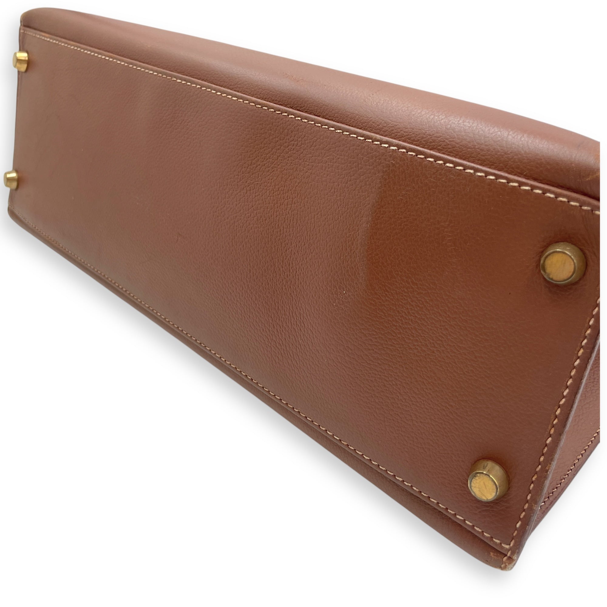 Sellier Kelly 32 Noisette in Veau Grain Lisse, Gold hardware