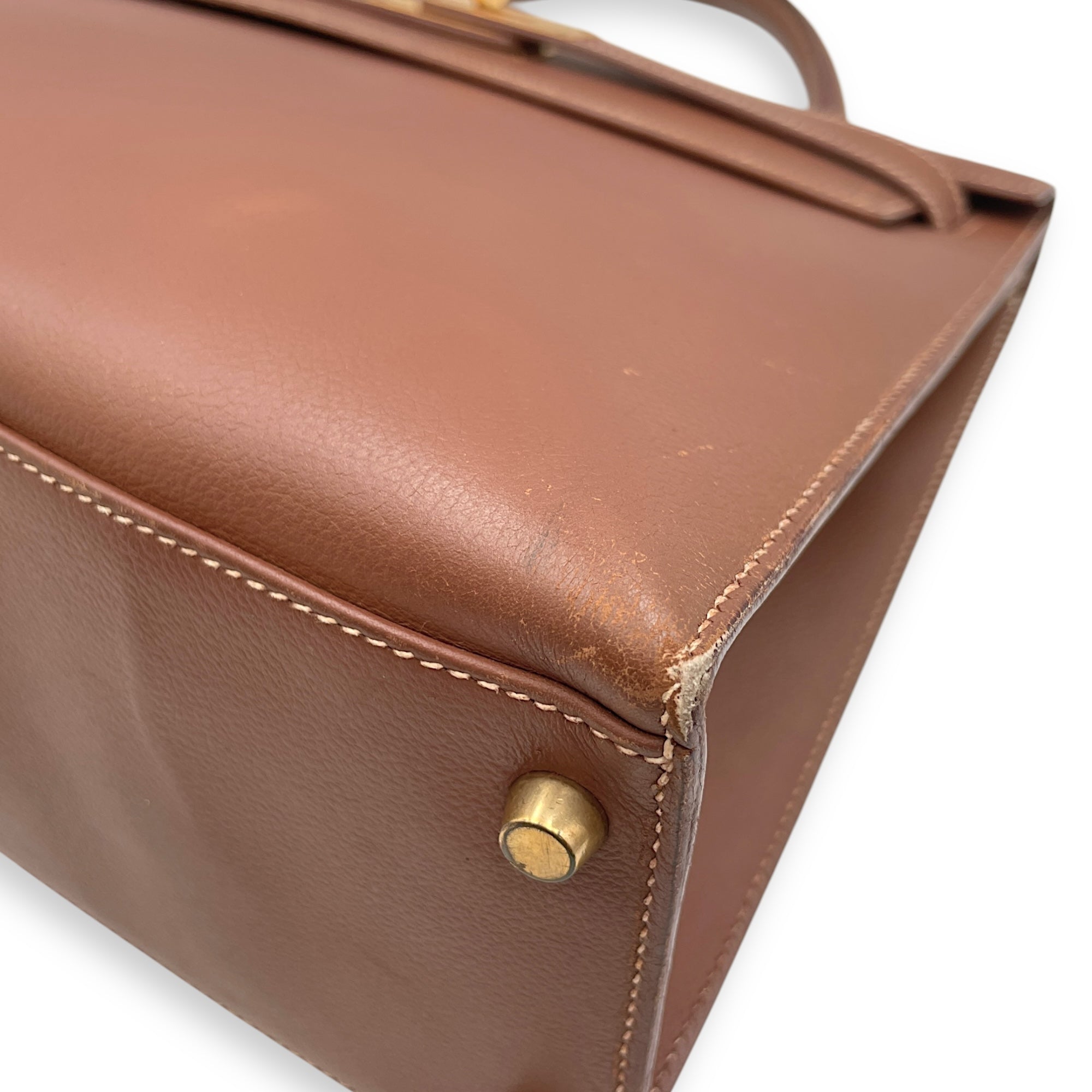 Sellier Kelly 32 Noisette in Veau Grain Lisse, Gold hardware