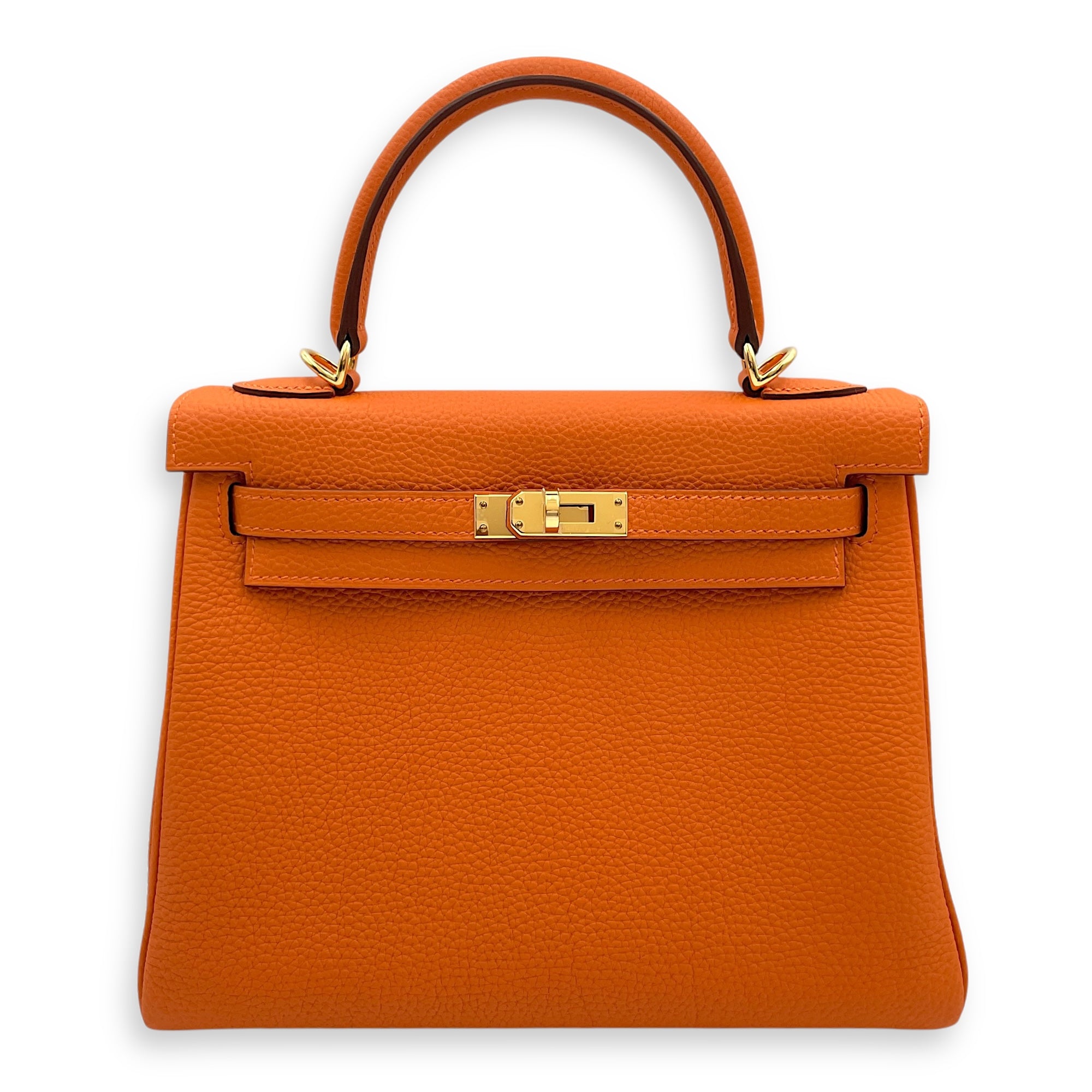 Kelly 25 Orange in Togo, Gold hardware