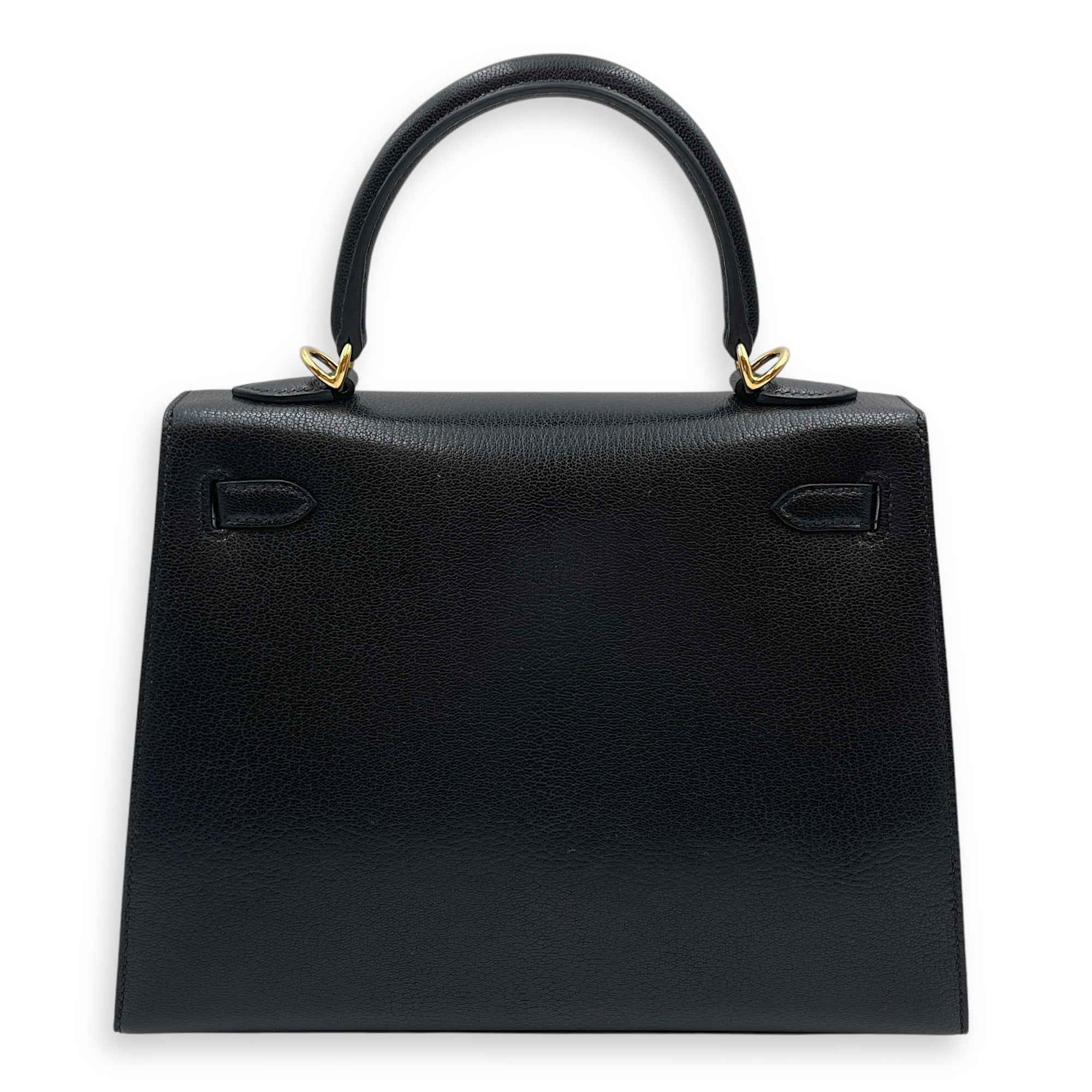 Sellier Kelly 25 Black in Chevre Chamkila, Gold hardware