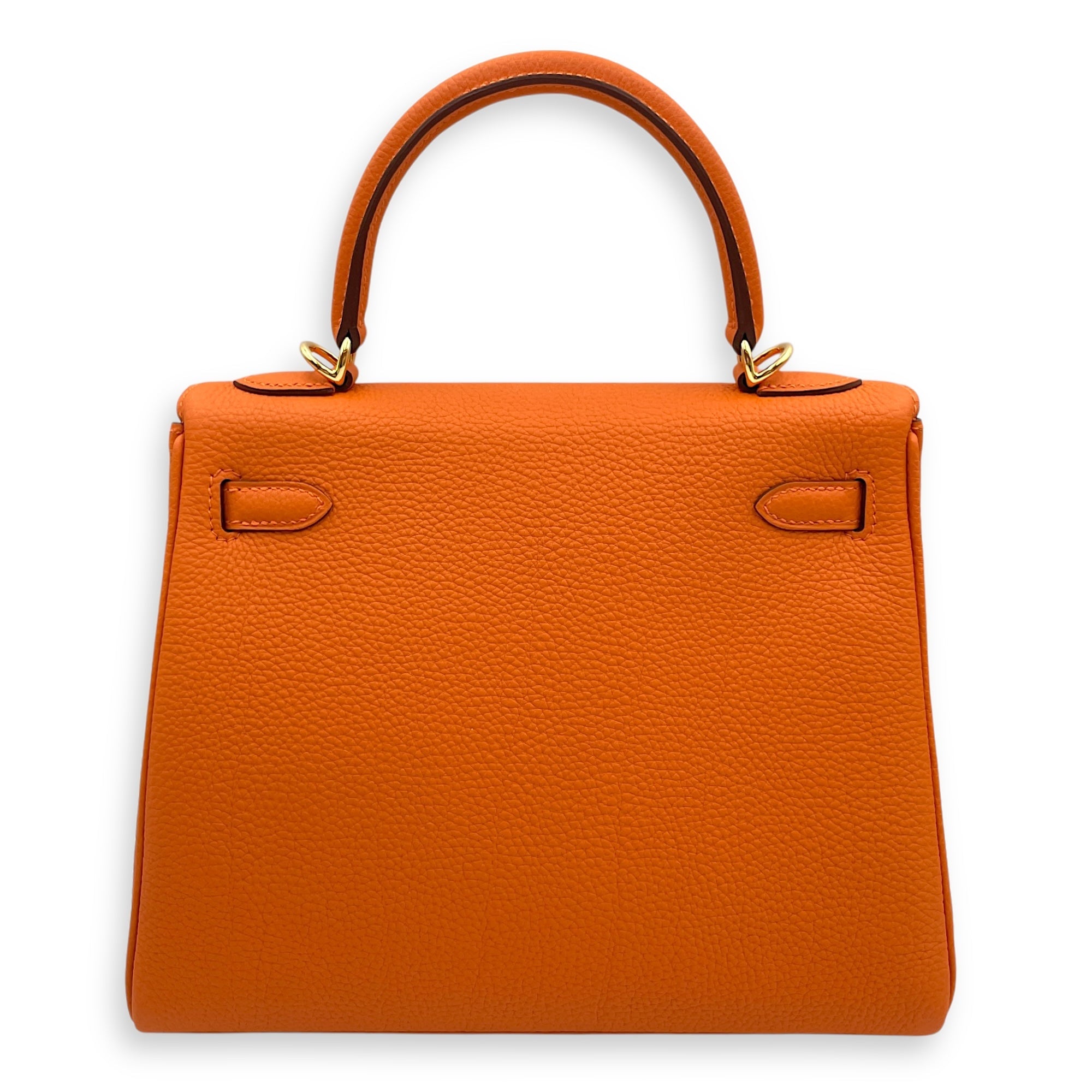 Kelly 25 Orange in Togo, Gold hardware