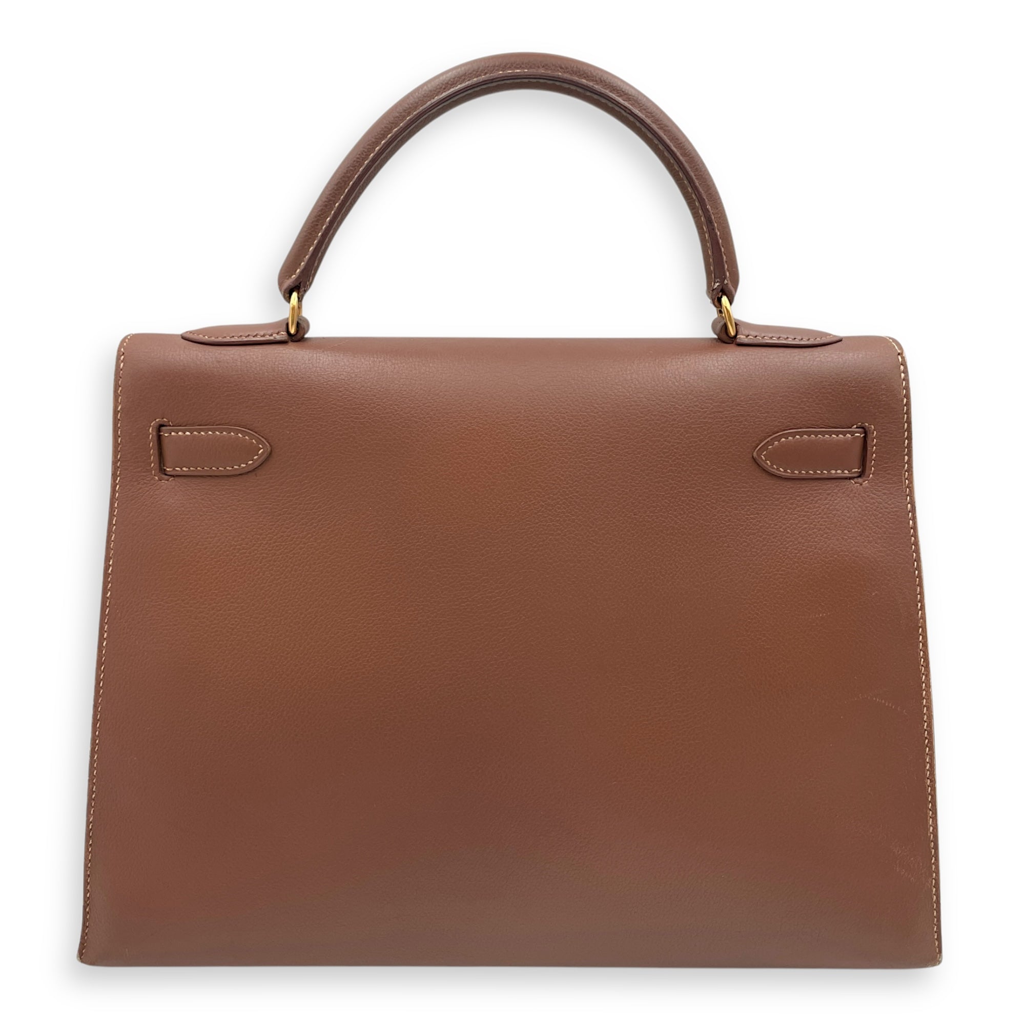 Sellier Kelly 32 Noisette in Veau Grain Lisse, Gold hardware