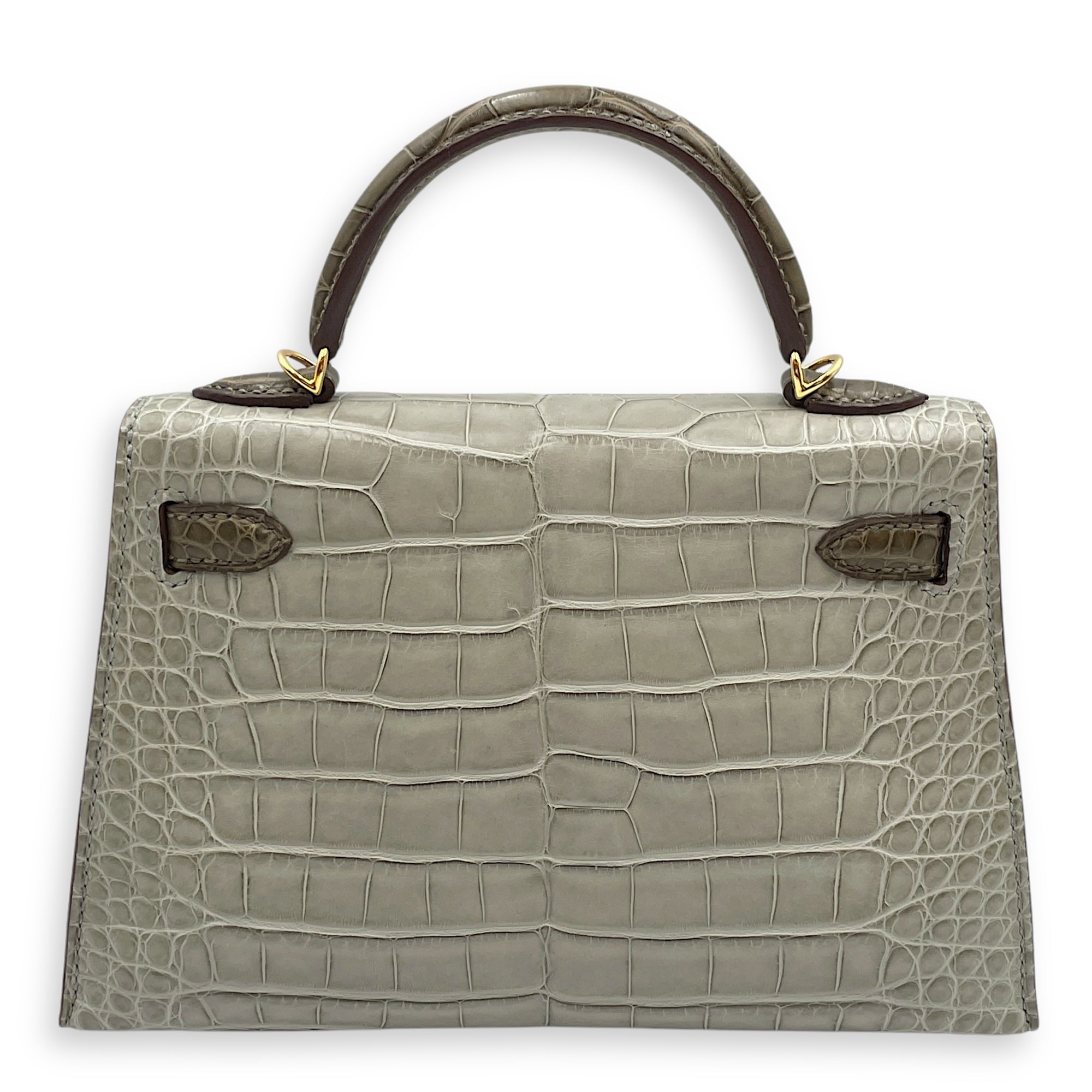 HSS Sellier Kelly 20 Gris Perle/Gris Elephant in Matte Alligator, Gold hardware