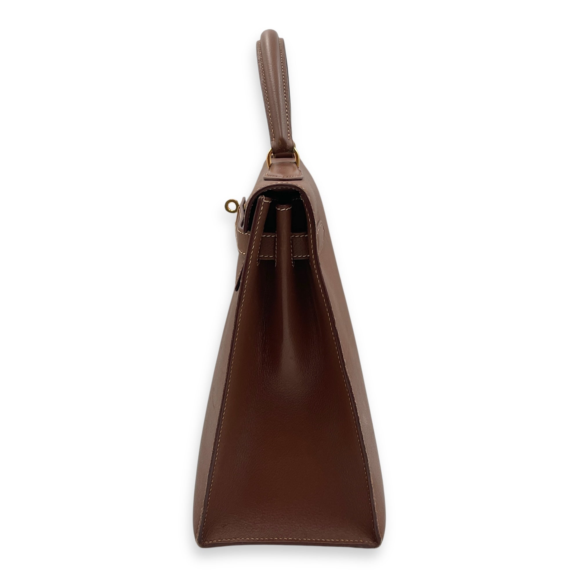Sellier Kelly 32 Noisette in Veau Grain Lisse, Gold hardware