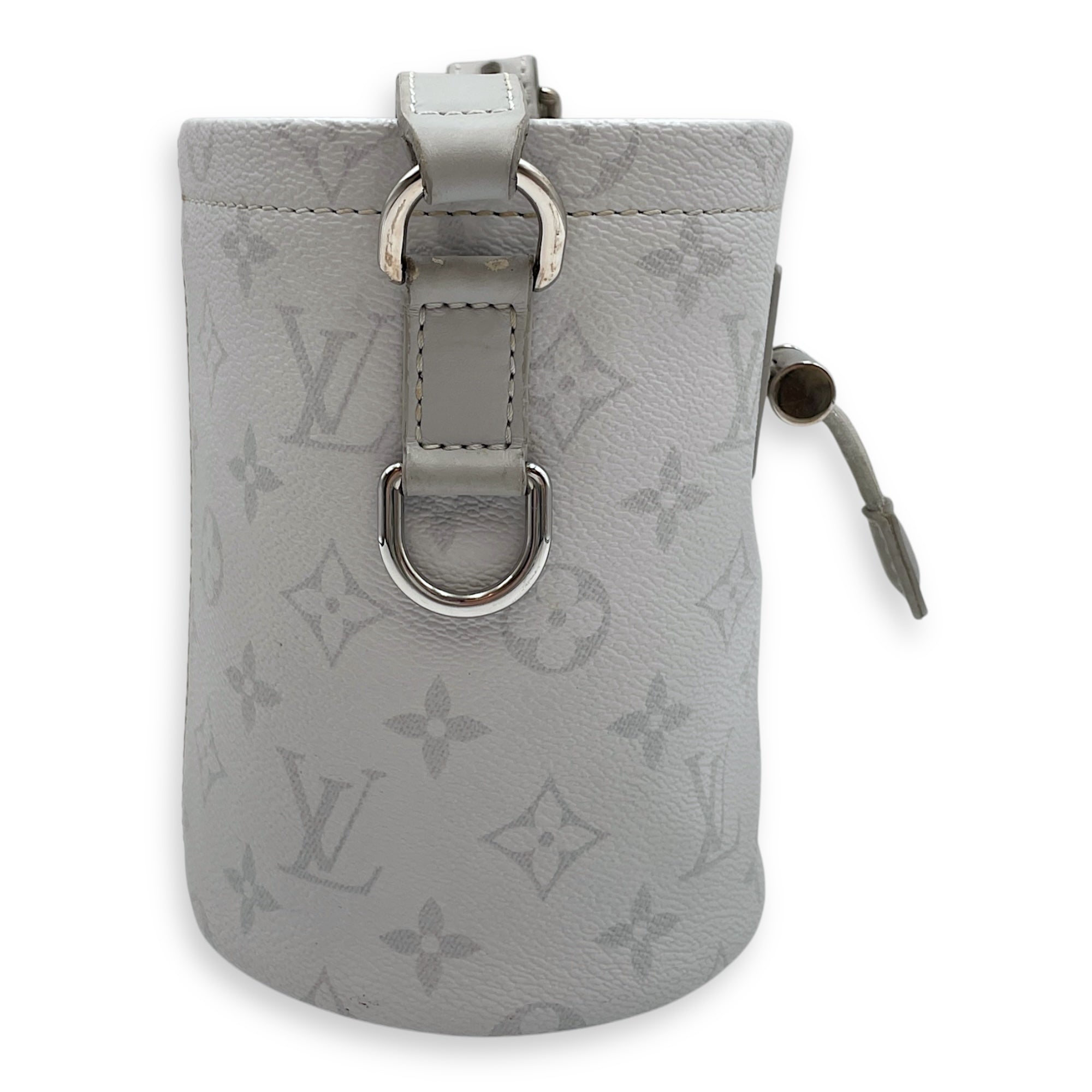 Chalk Grey Bucket Bag in Coated Canvas, Silver hardware