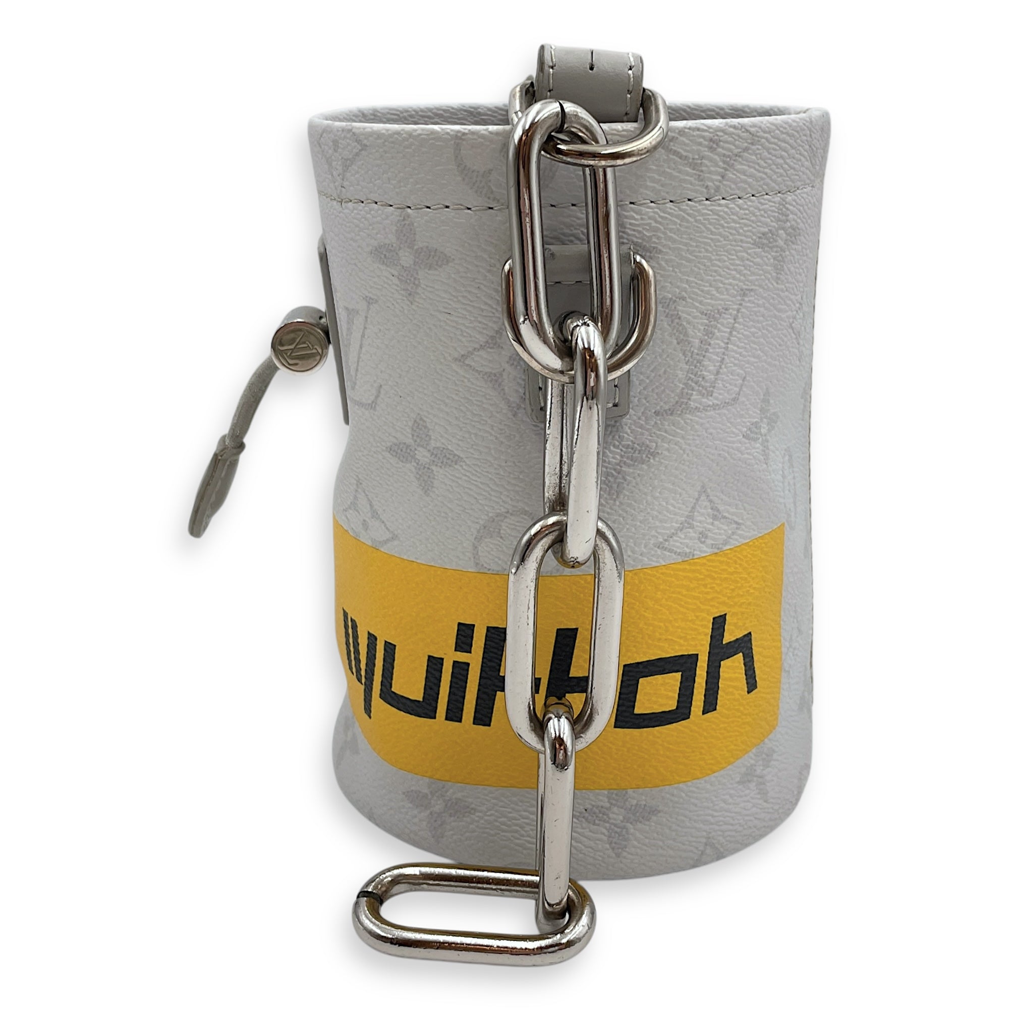Chalk Grey Bucket Bag in Coated Canvas, Silver hardware