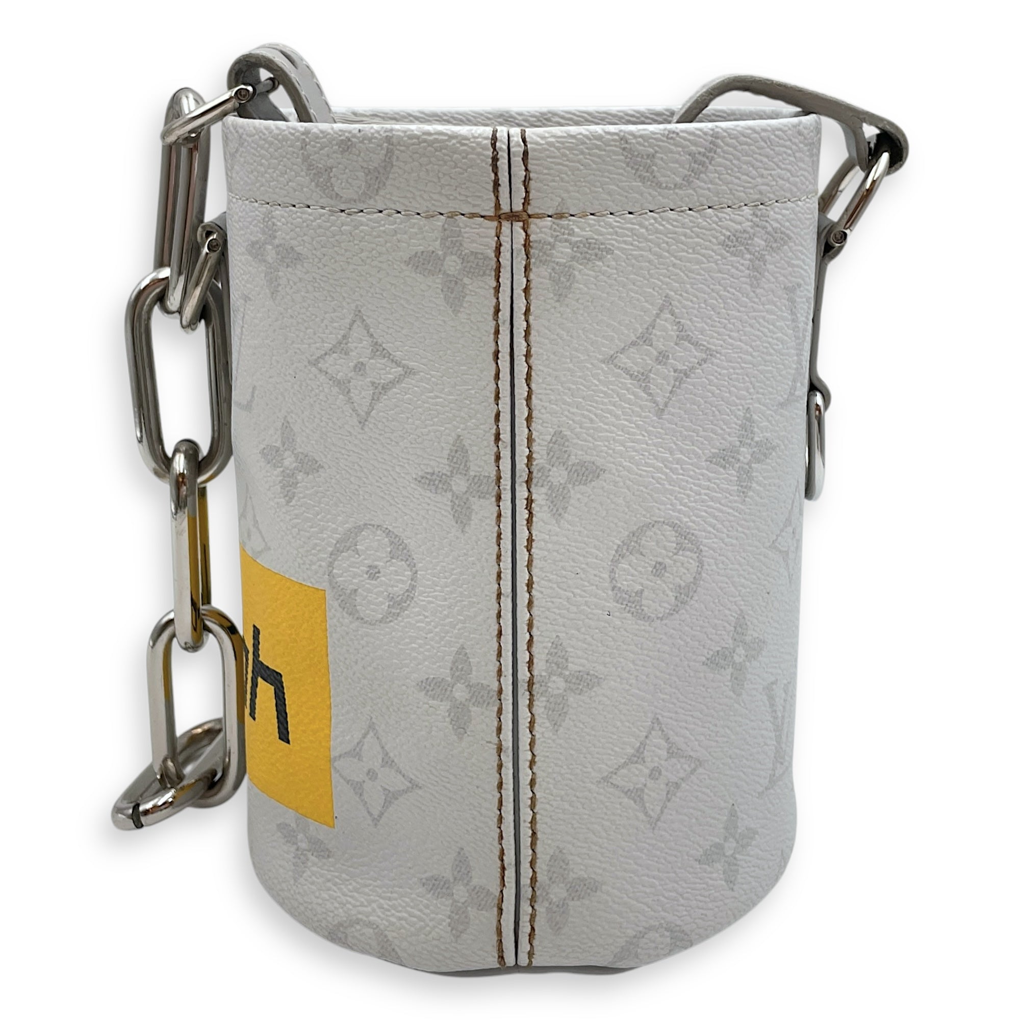Chalk Grey Bucket Bag in Coated Canvas, Silver hardware
