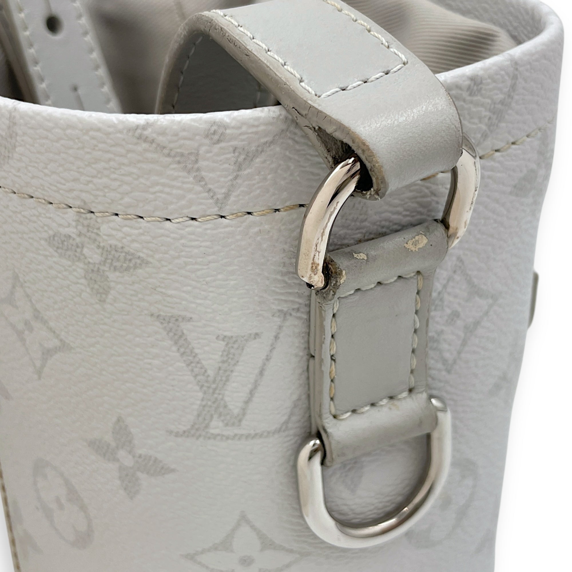 Chalk Grey Bucket Bag in Coated Canvas, Silver hardware