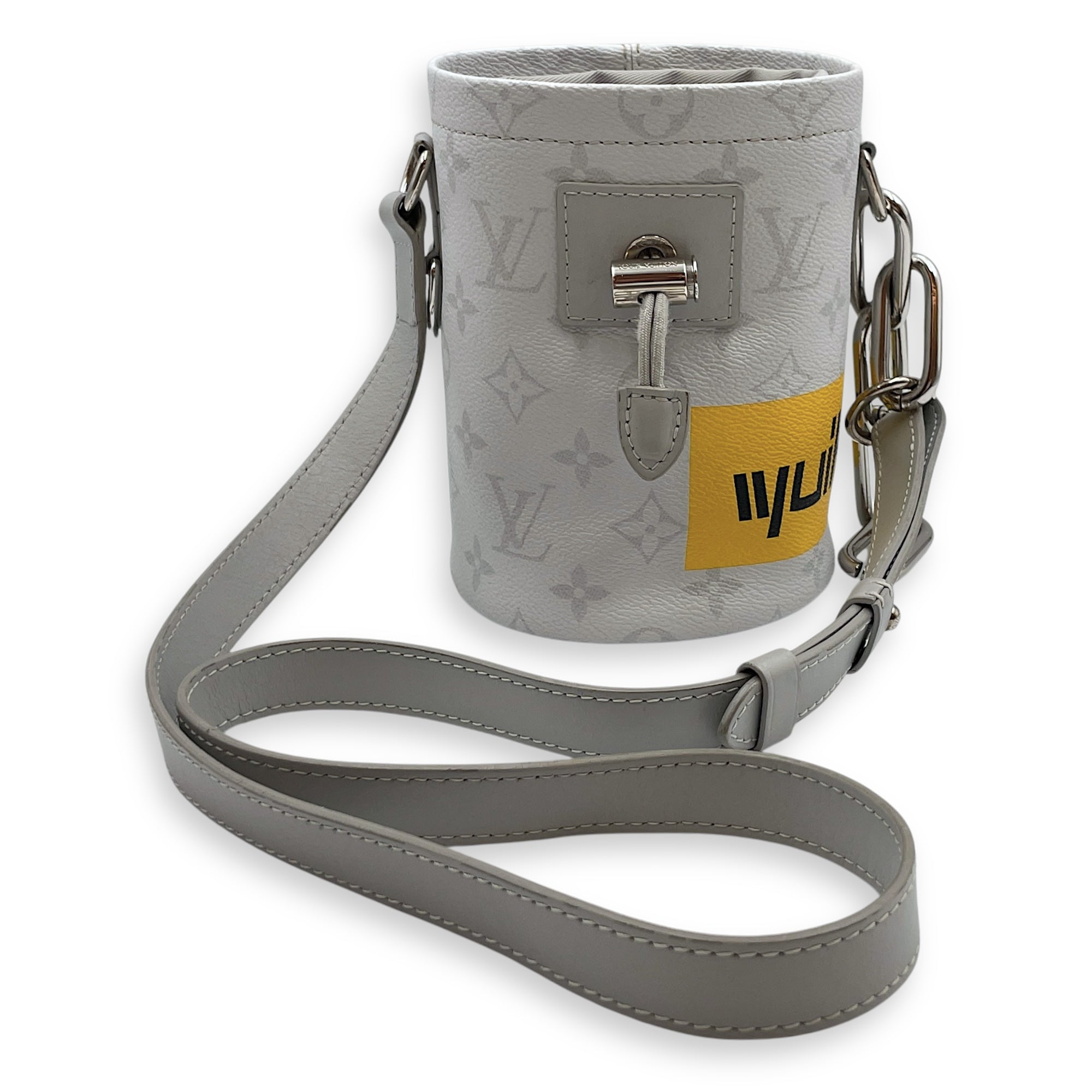 Chalk Grey Bucket Bag in Coated Canvas, Silver hardware