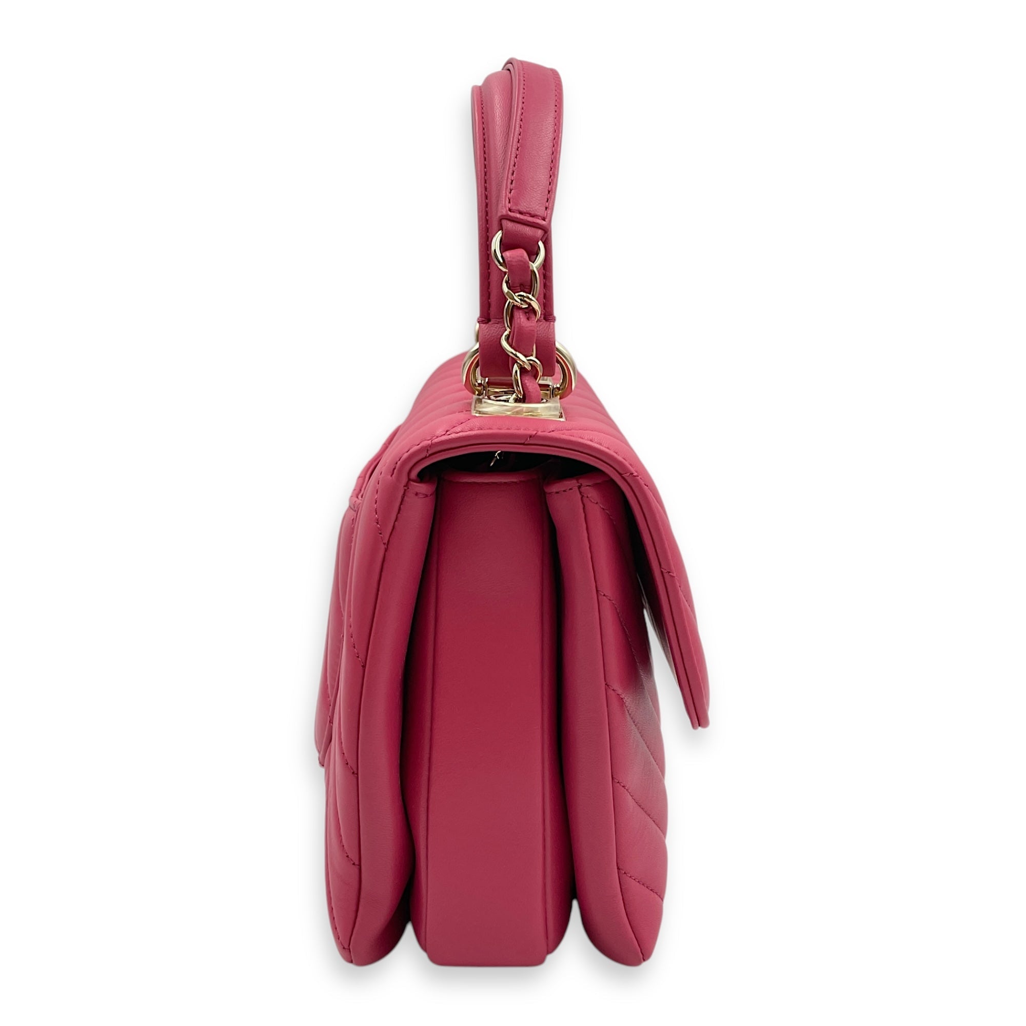 Trendy CC Small Pink Top Handle Bag in Calfskin, Gold hardware