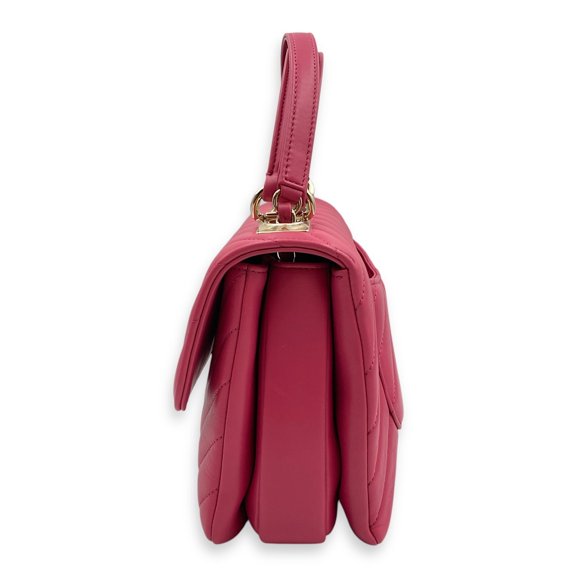 Trendy CC Small Pink Top Handle Bag in Calfskin, Gold hardware