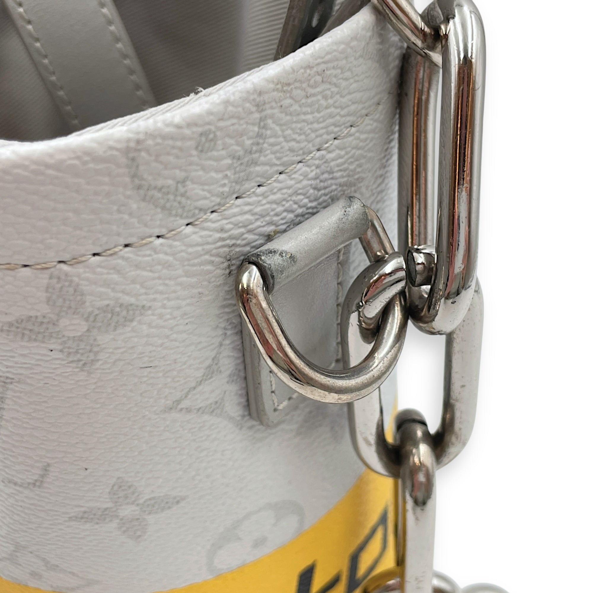 Chalk Grey Bucket Bag in Coated Canvas, Silver hardware