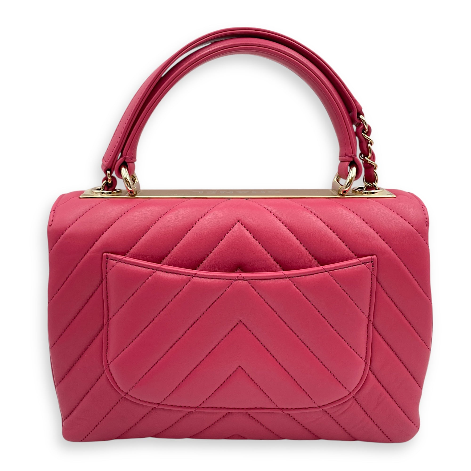 Trendy CC Small Pink Top Handle Bag in Calfskin, Gold hardware