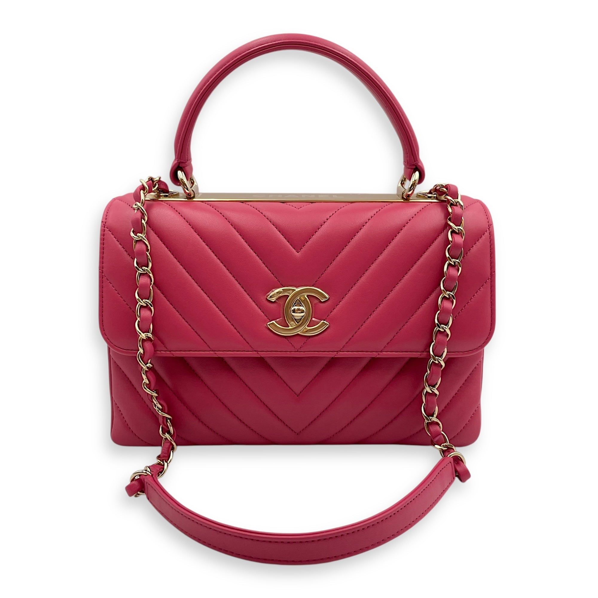 Trendy CC Small Pink Top Handle Bag in Calfskin, Gold hardware