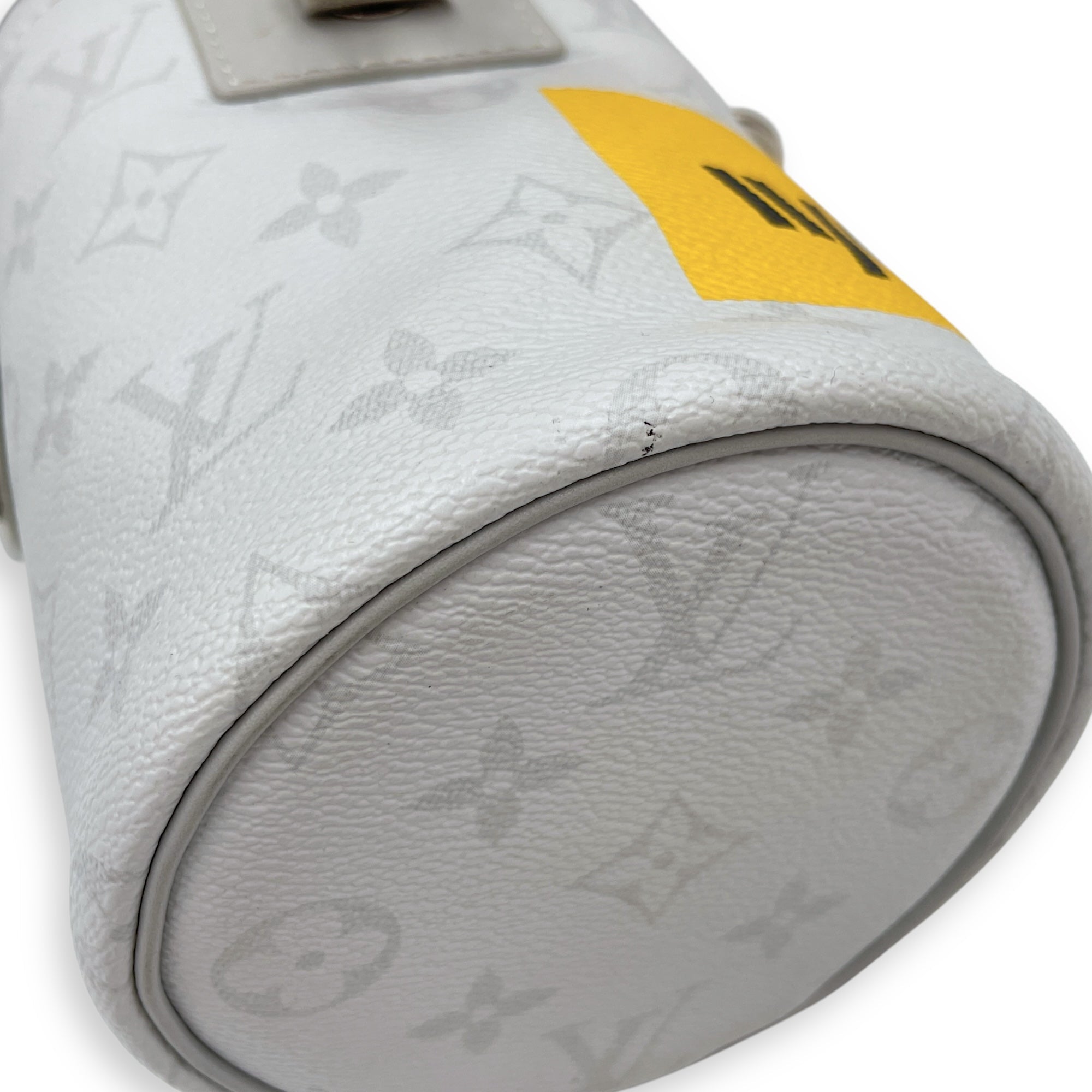 Chalk Grey Bucket Bag in Coated Canvas, Silver hardware