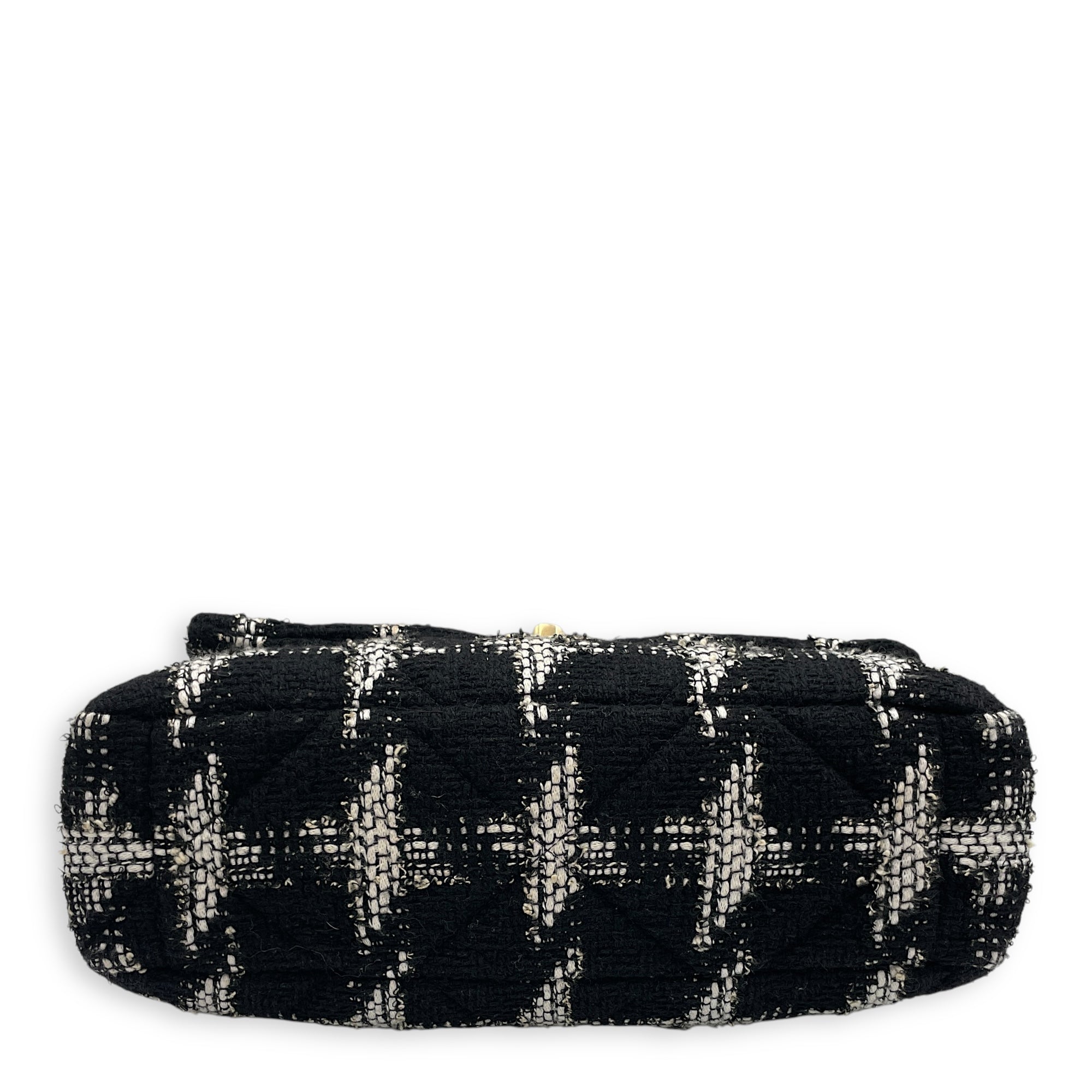 Quilted Large Black/White Shoulder Bag in Tweed, Gold hardware