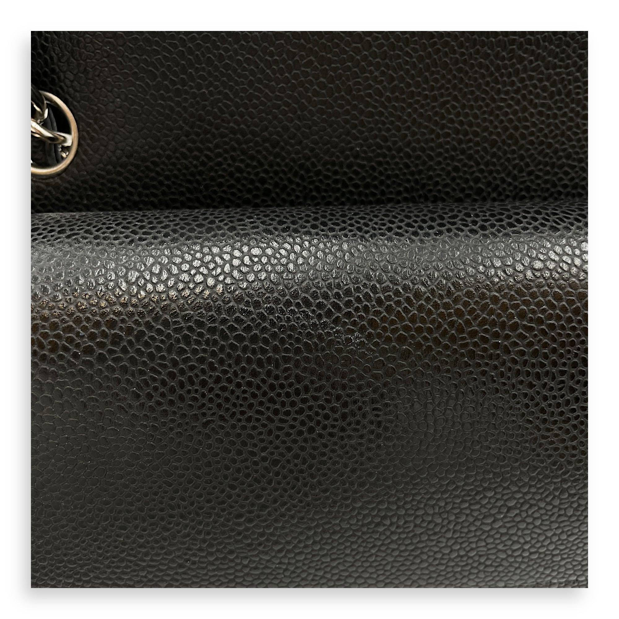 Classic Jumbo (DF) Black Shoulder Bag in Caviar Leather, Silver hardware