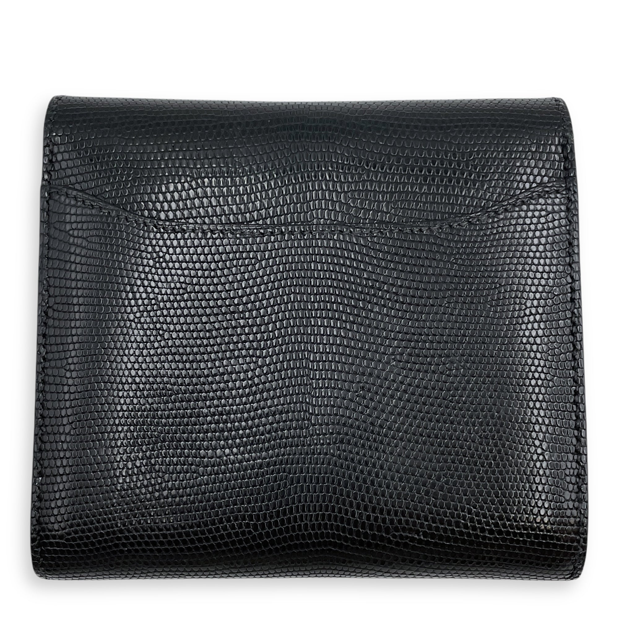 Constance Compact Black Wallet in Lizard Varanus Niloticus, Palladium hardware