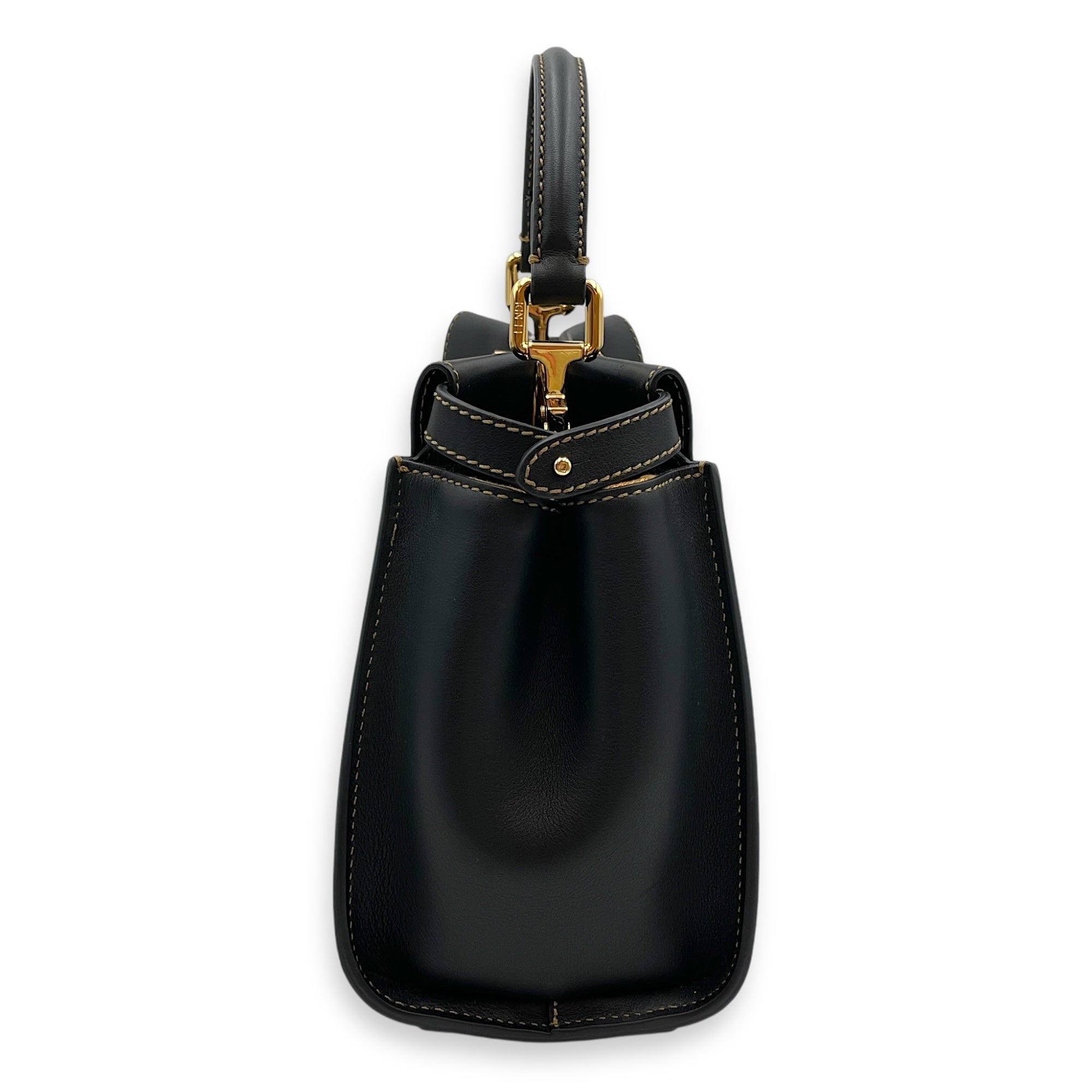 Peekaboo with Interior Tiger Print Small Black Top Handle Bag in Calfskin, Gold hardware