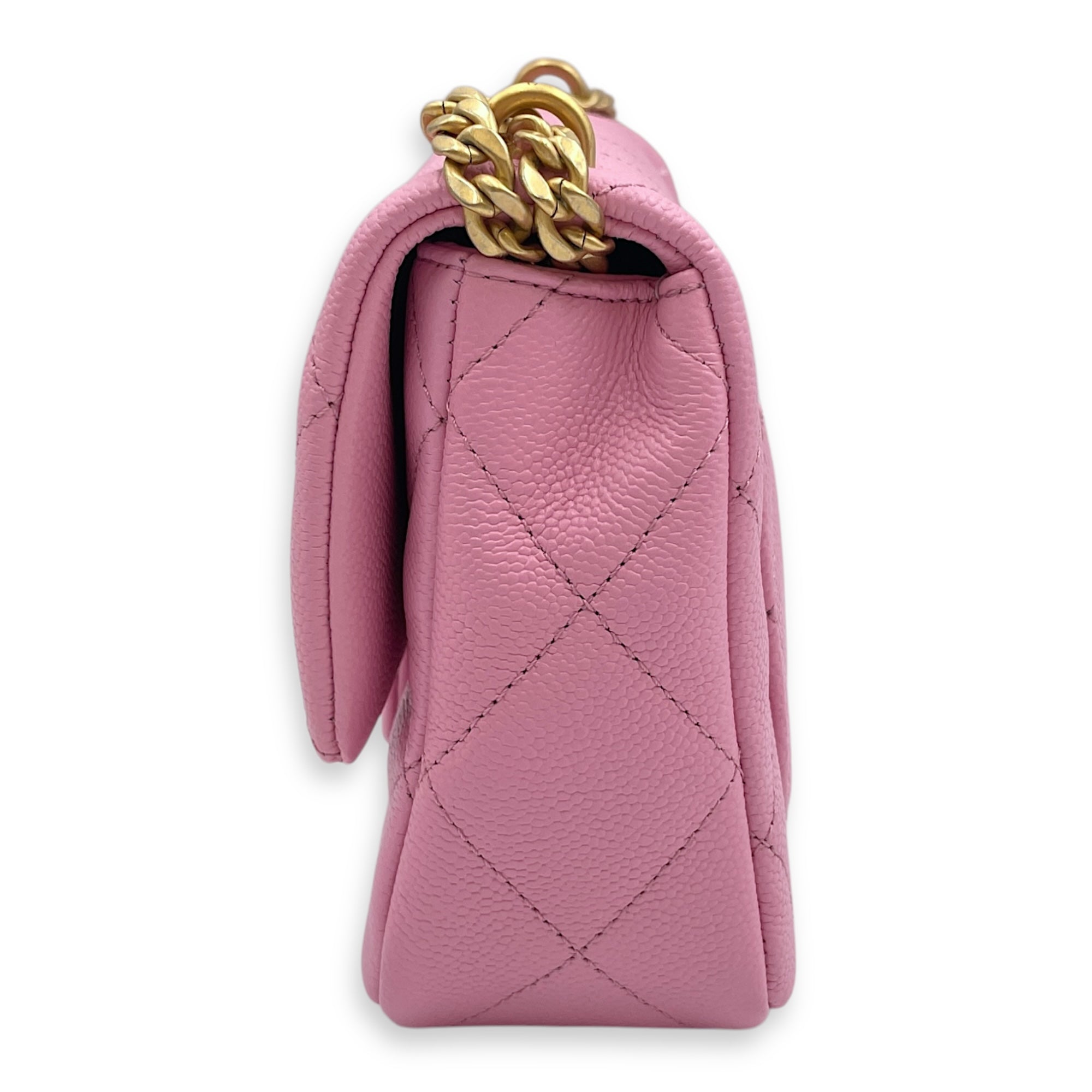 23P Quilted Flap Mini Pink Shoulder Bag in Caviar Leather, Gold hardware