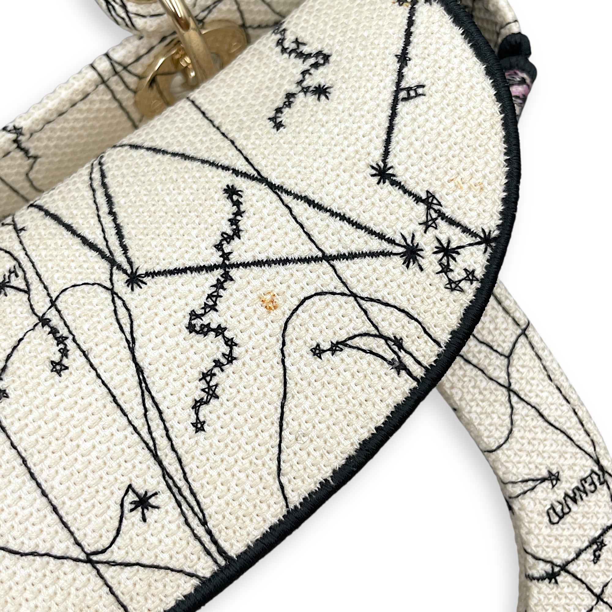 Lady Dior D Lite Medium White Top Handle Bag in Canvas, Gold hardware