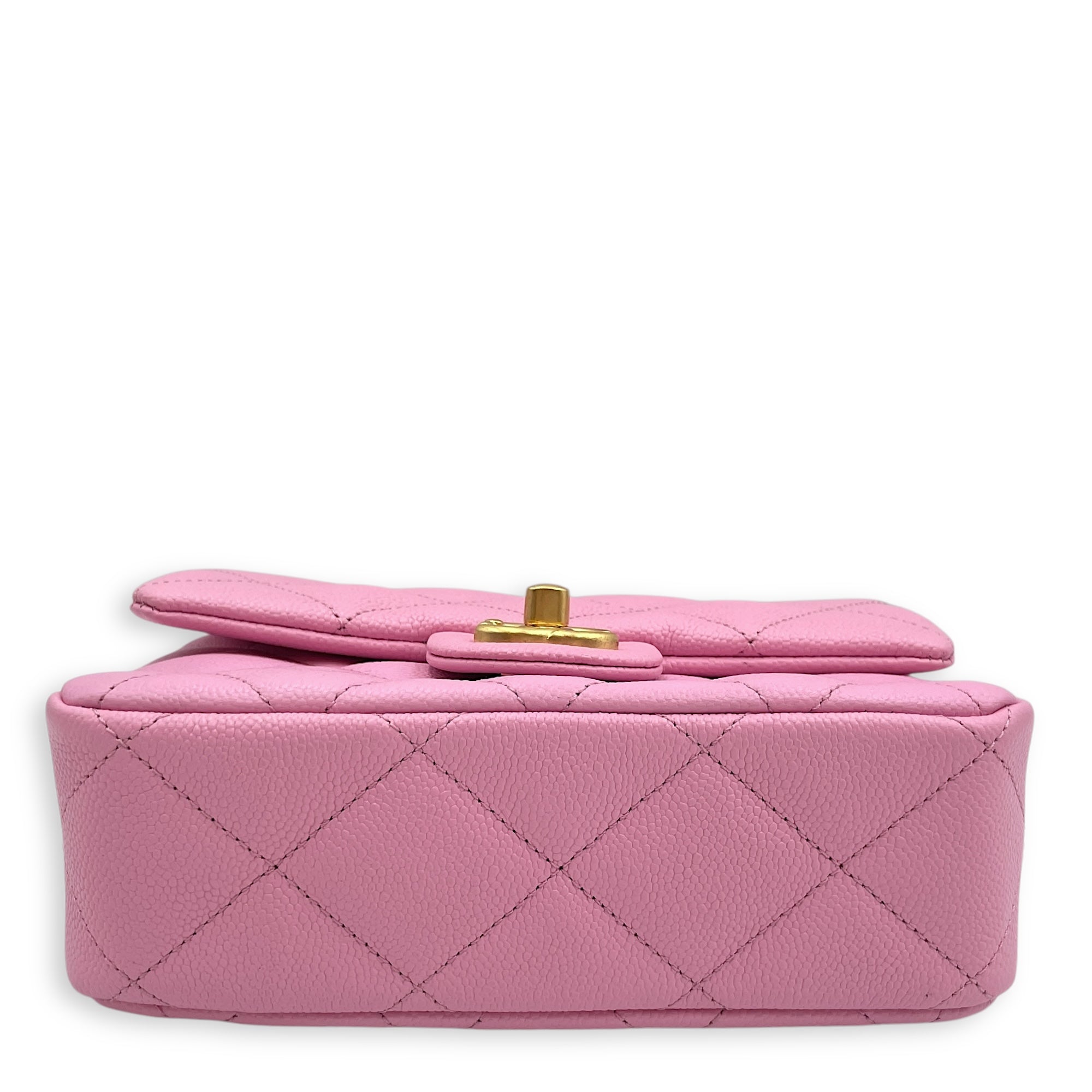 23P Quilted Flap Mini Pink Shoulder Bag in Caviar Leather, Gold hardware