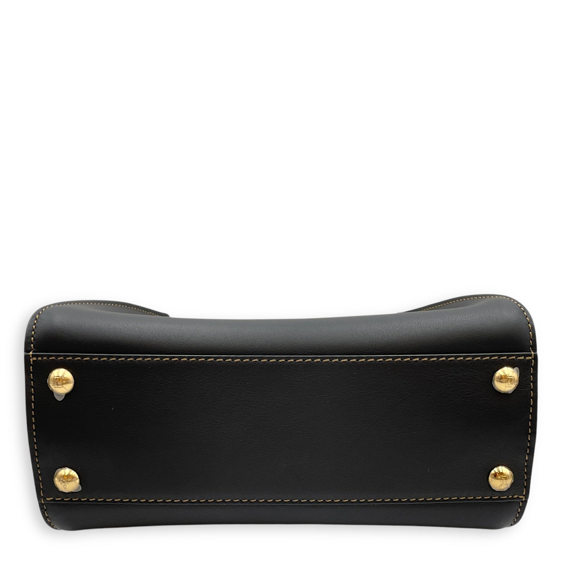 Peekaboo with Interior Tiger Print Small Black Top Handle Bag in Calfskin, Gold hardware