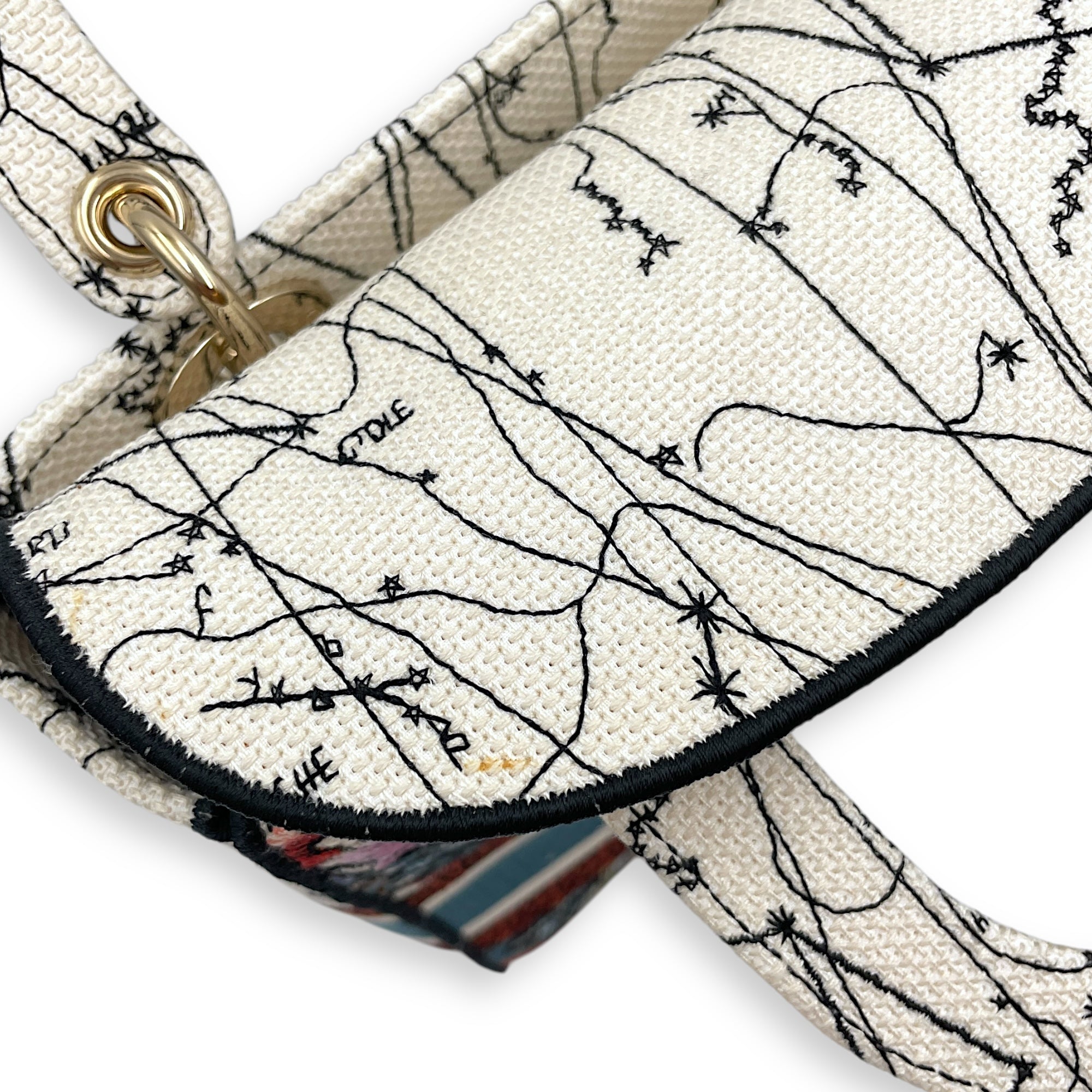 Lady Dior D Lite Medium White Top Handle Bag in Canvas, Gold hardware