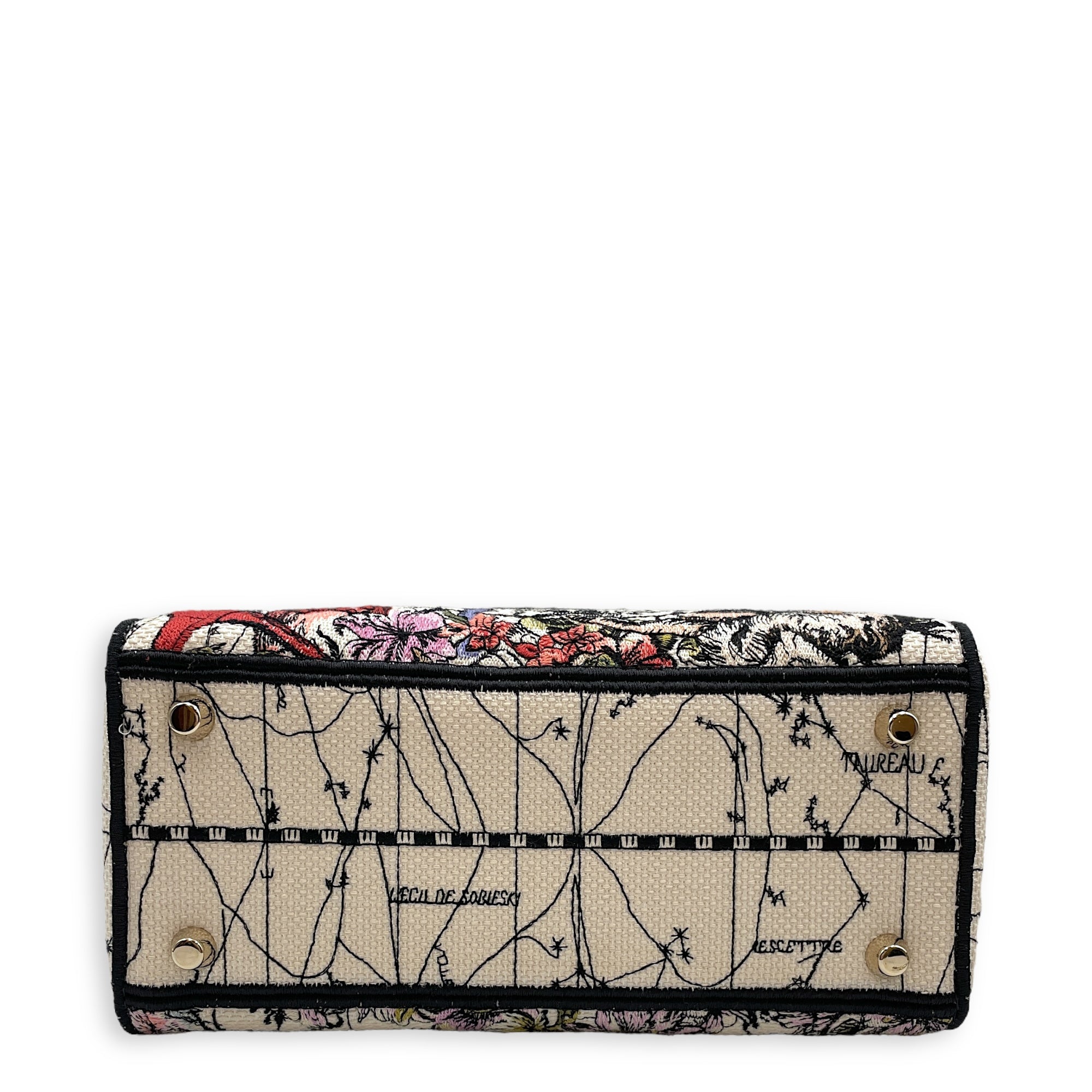 Lady Dior D Lite Medium White Top Handle Bag in Canvas, Gold hardware
