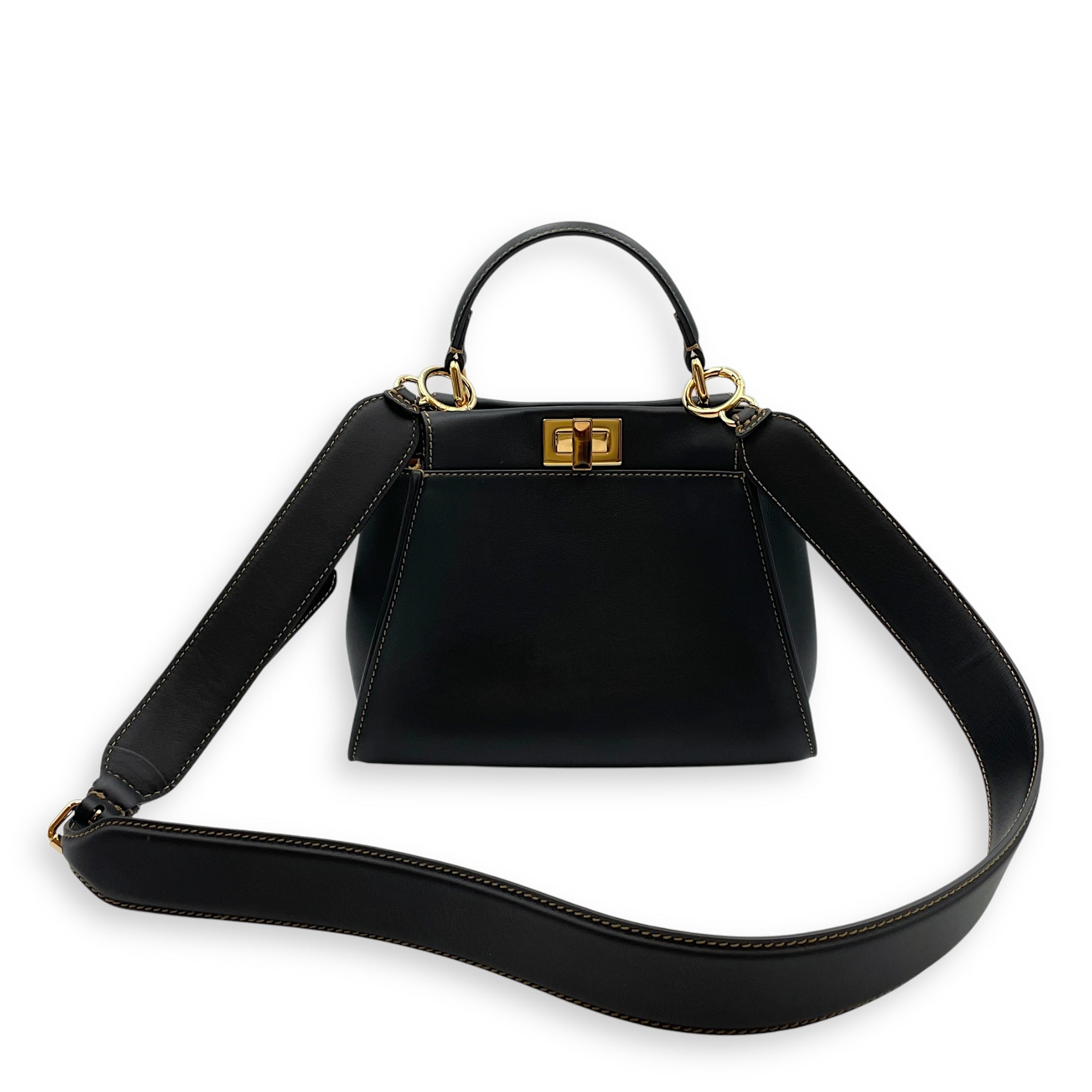 Peekaboo with Interior Tiger Print Small Black Top Handle Bag in Calfskin, Gold hardware
