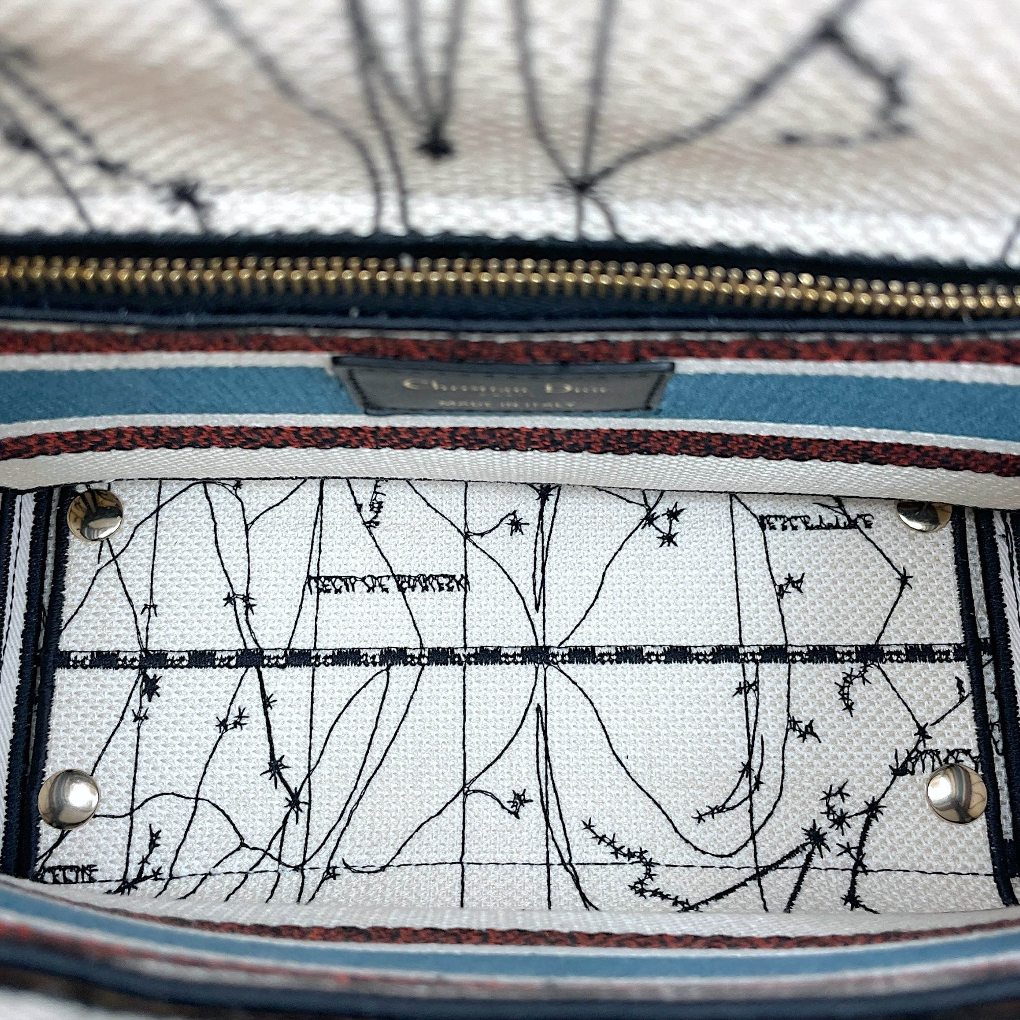 Lady Dior D Lite Medium White Top Handle Bag in Canvas, Gold hardware