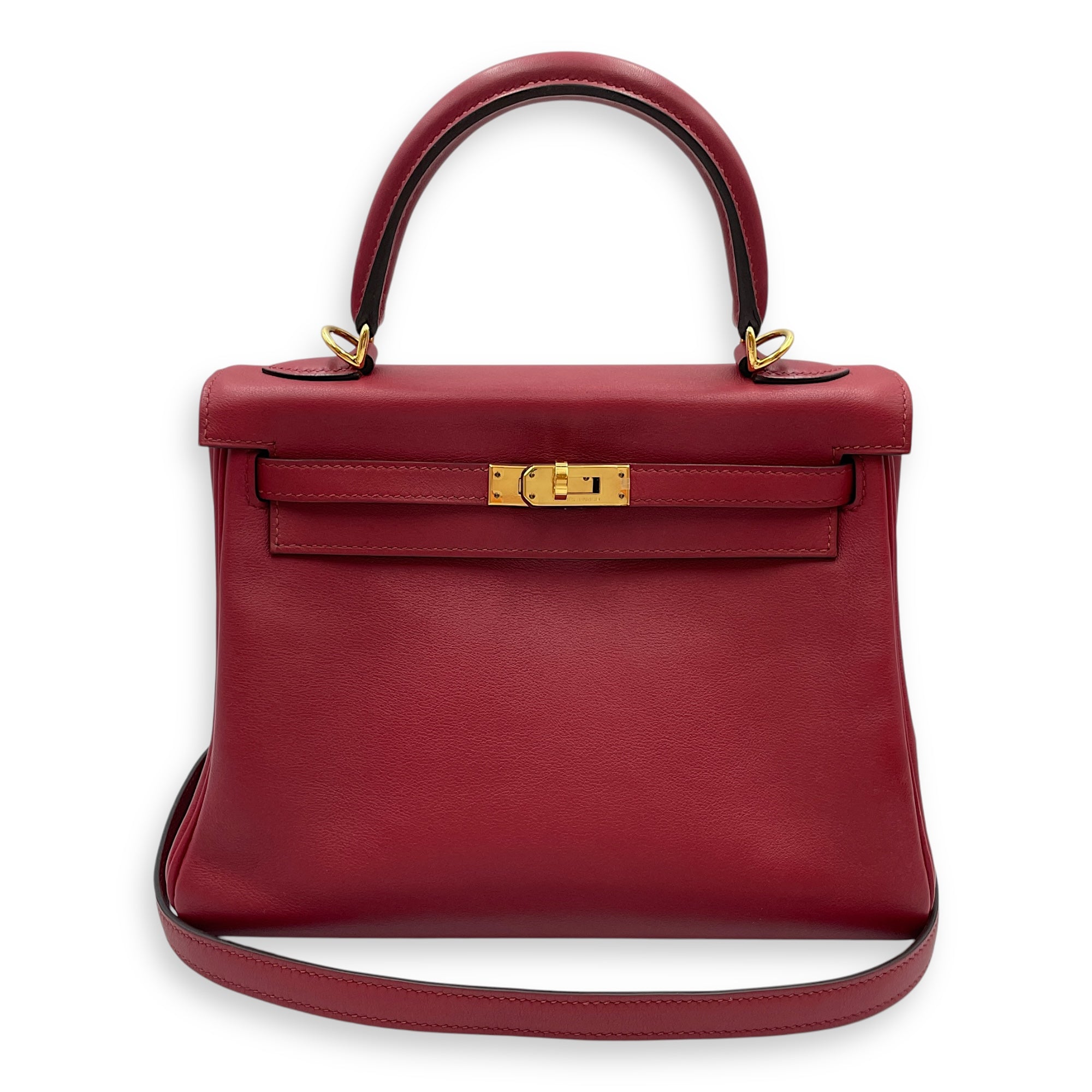 Kelly 25 Rouge Grenat in Swift, Gold hardware