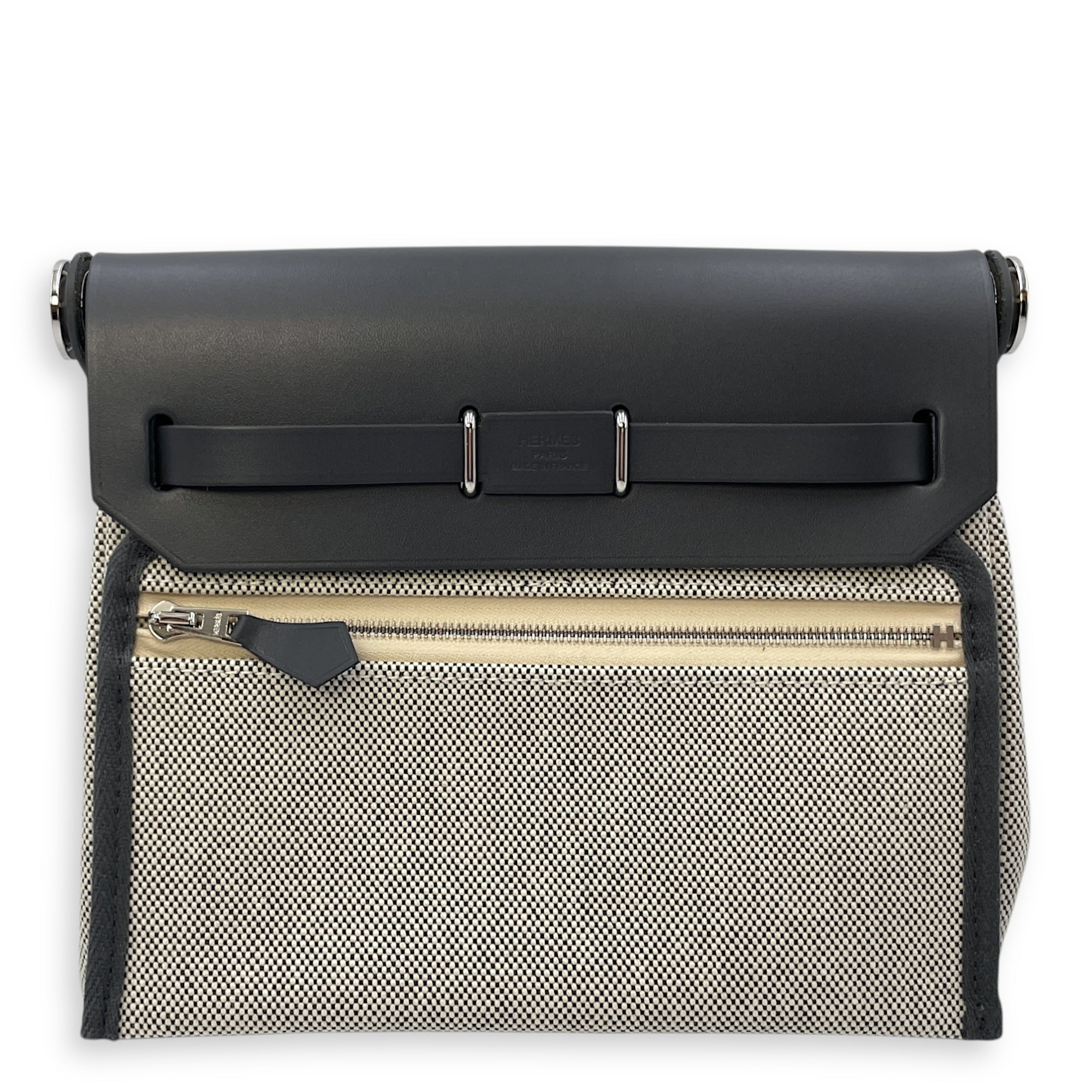 Herbag Mini Ardoise/Ecru-Ardoise in Toile/Vache Hunter, Palladium hardware