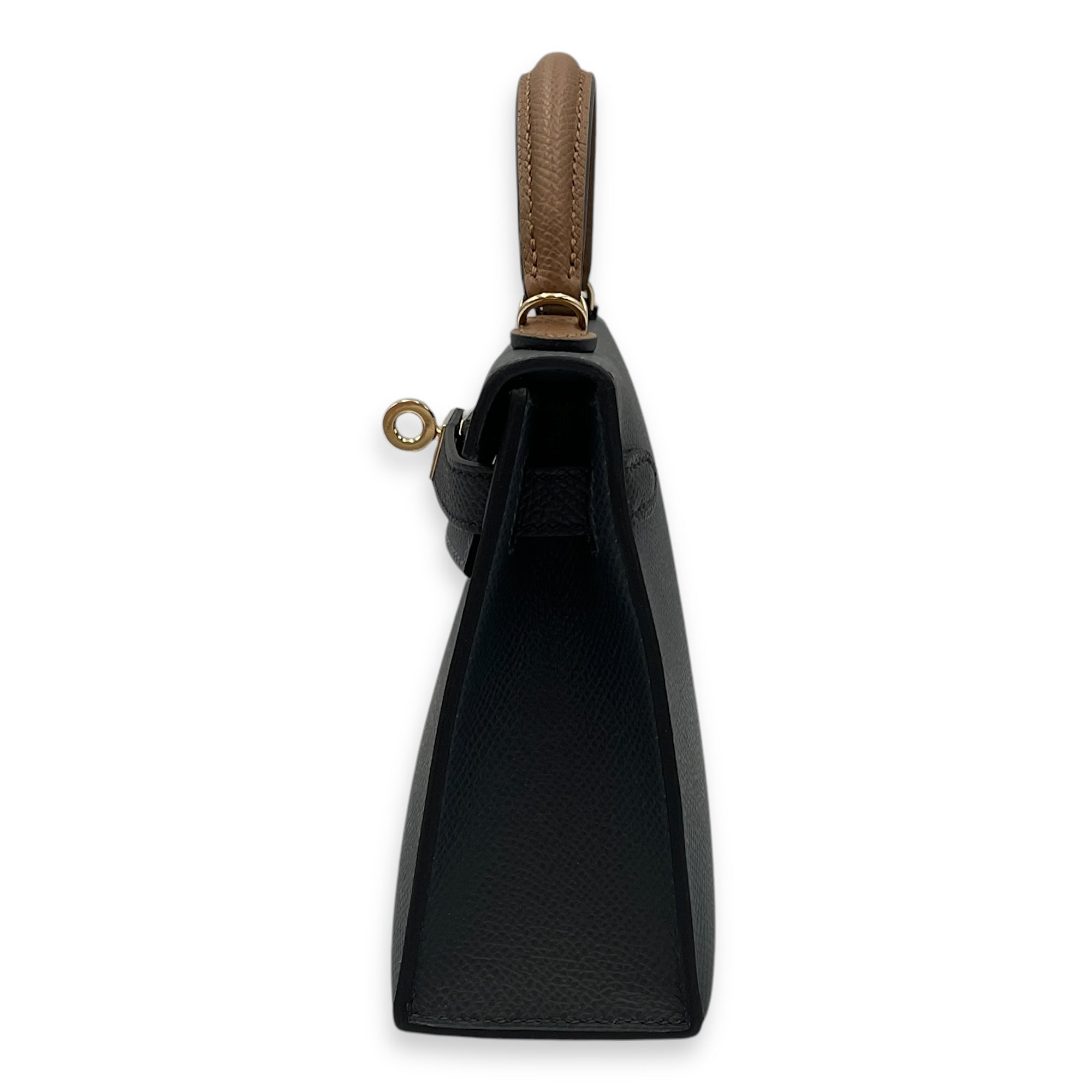 Sellier Kelly 20 Gris Misty/Noir/Alezan in Epsom, Permabrass hardware