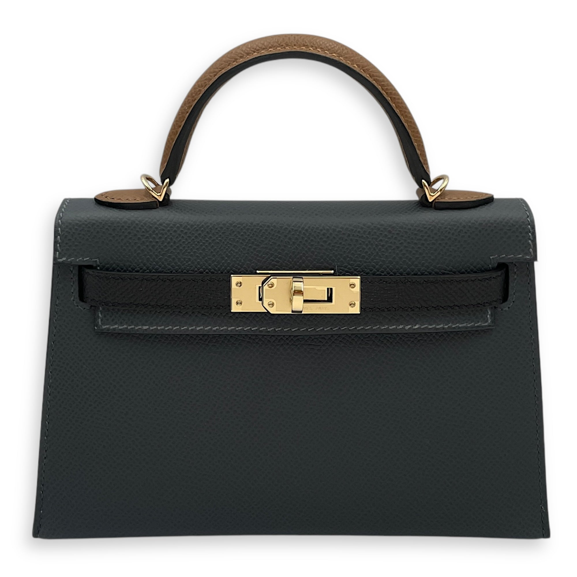 Sellier Kelly 20 Gris Misty/Noir/Alezan in Epsom, Permabrass hardware