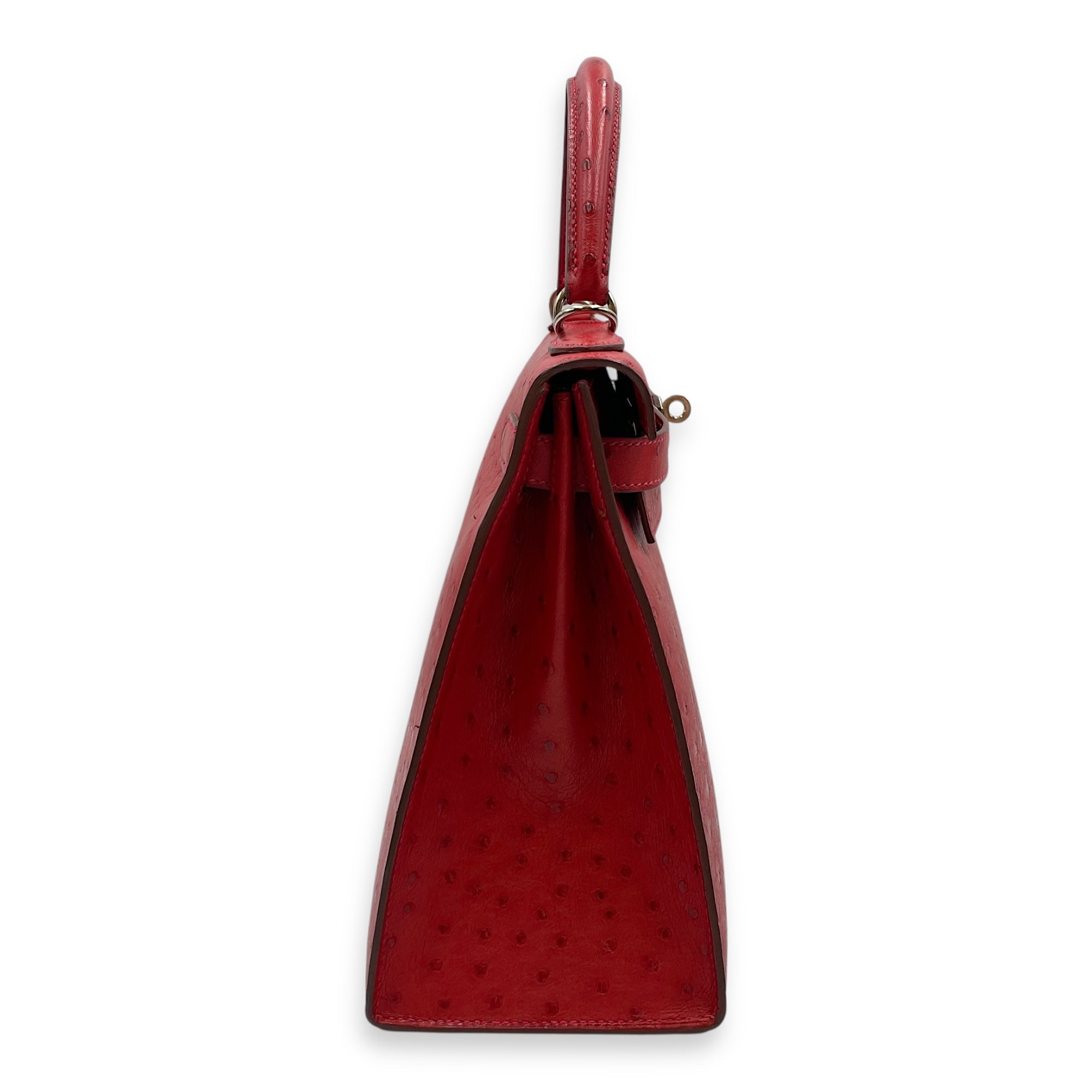 Sellier Kelly 28 Rouge Vif in Ostrich, Palladium hardware